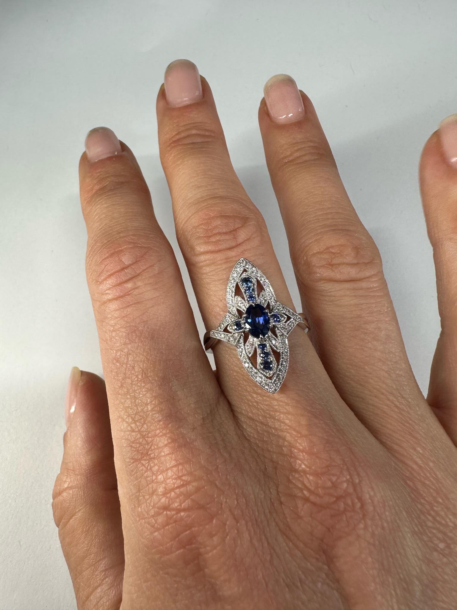 Tess Van Ghert 18K White Gold Art Deco Inspired Sapphire and Diamond Ring  For Sale 1