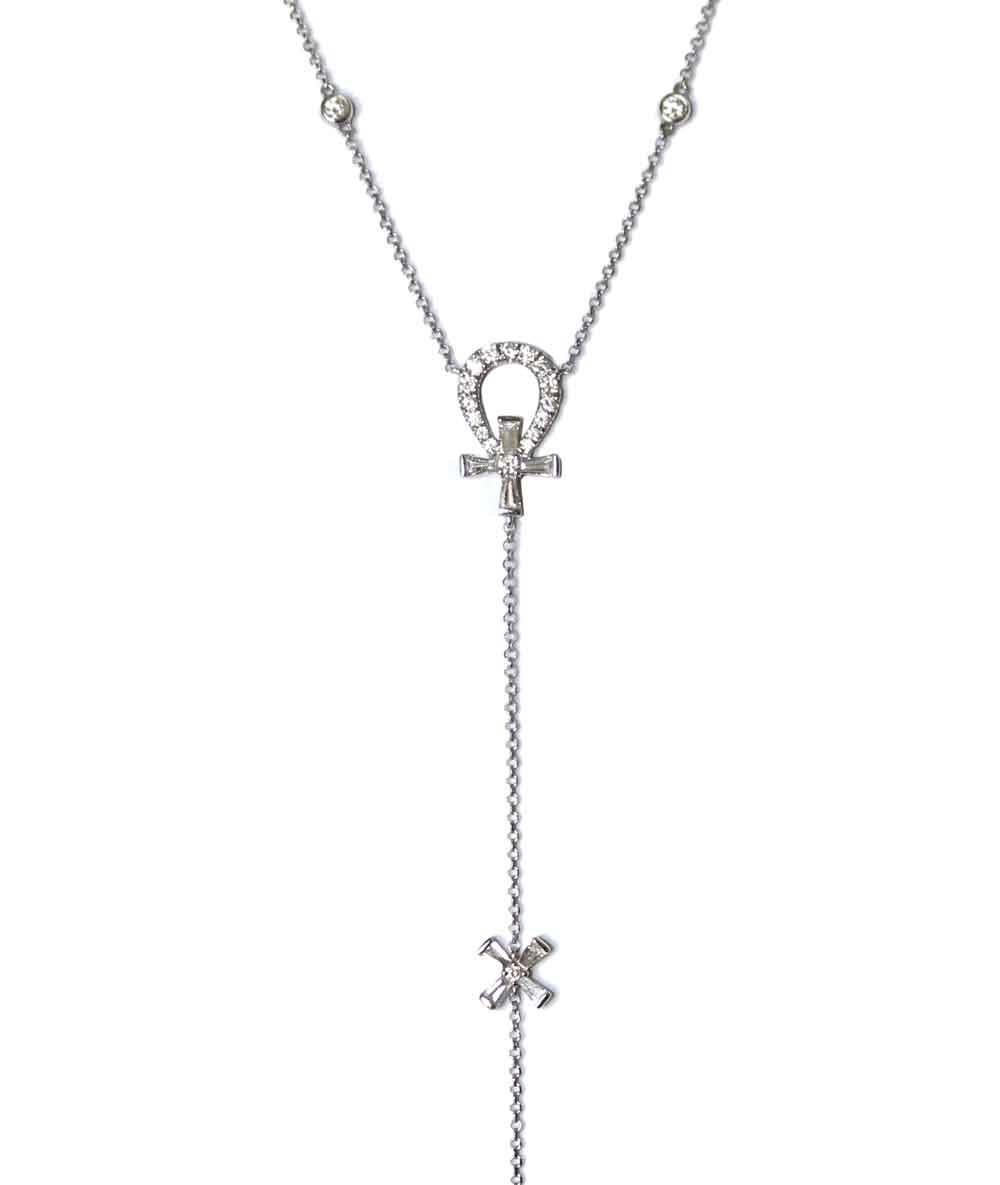 Trapezoid Cut Tess Van Ghert Ankh 18K gold necklace with diamonds For Sale