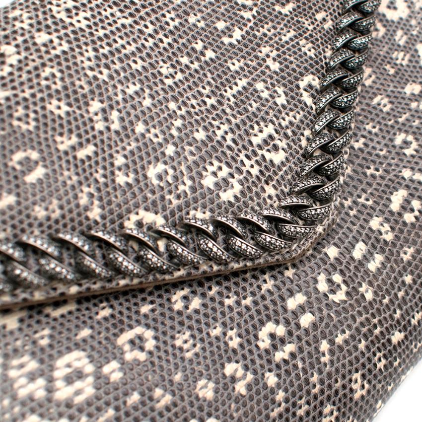 Women's Tess Van Ghert Lizard Leather Chain Trim Clutch 25cm For Sale