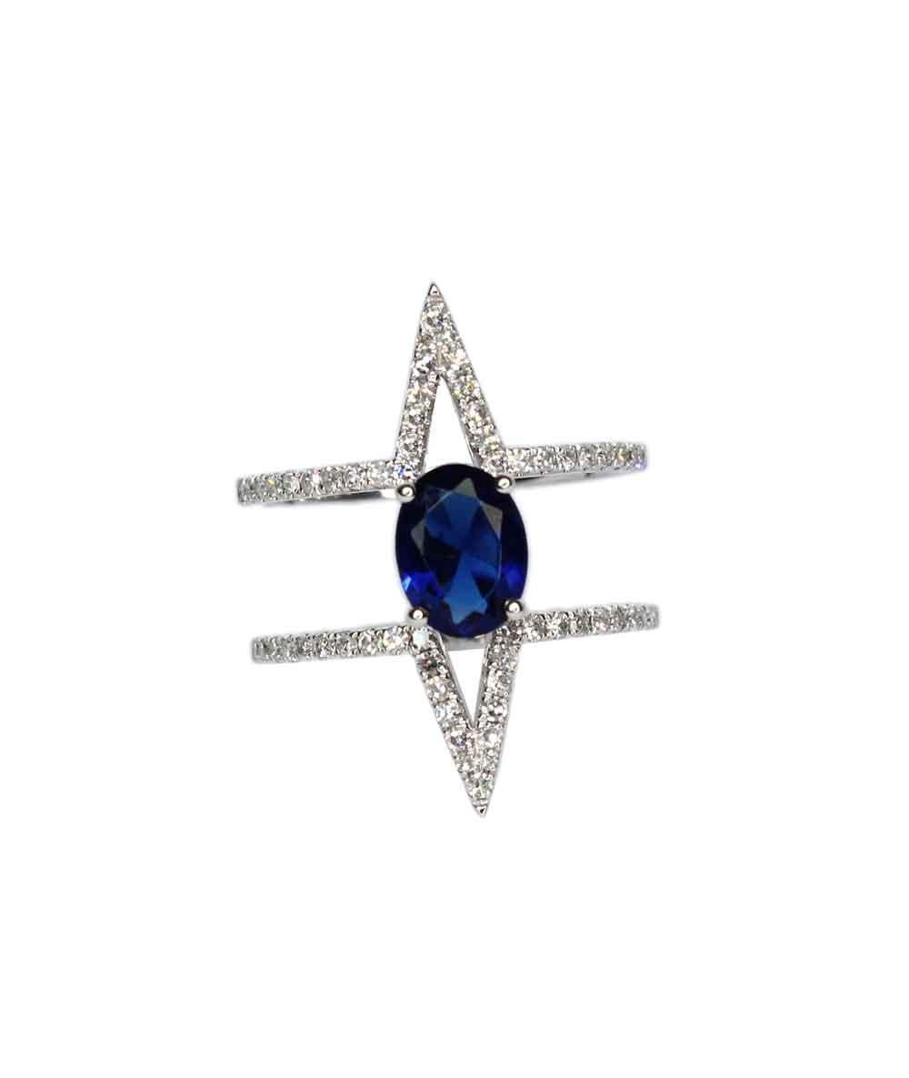 Behold a masterpiece fit for royalty, a captivating dance of sapphire and diamond in a ring designed to steal your heart. This breathtaking stackable cocktail ring is more than just an adornment; it's a symphony of color and brilliance, whispering
