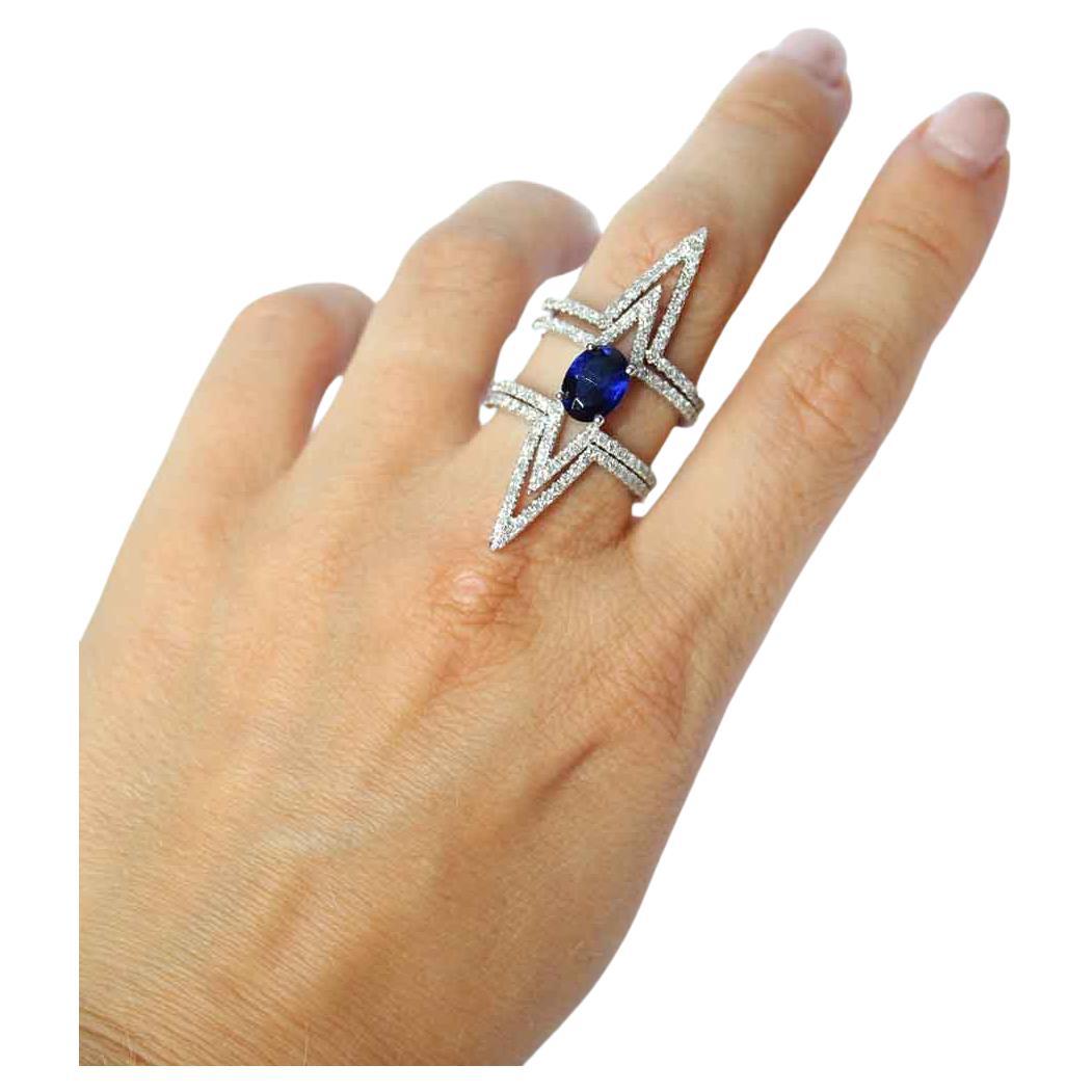 Tess Van Ghert Stackable Oval Sapphire and Diamond Cocktail Ring For Sale