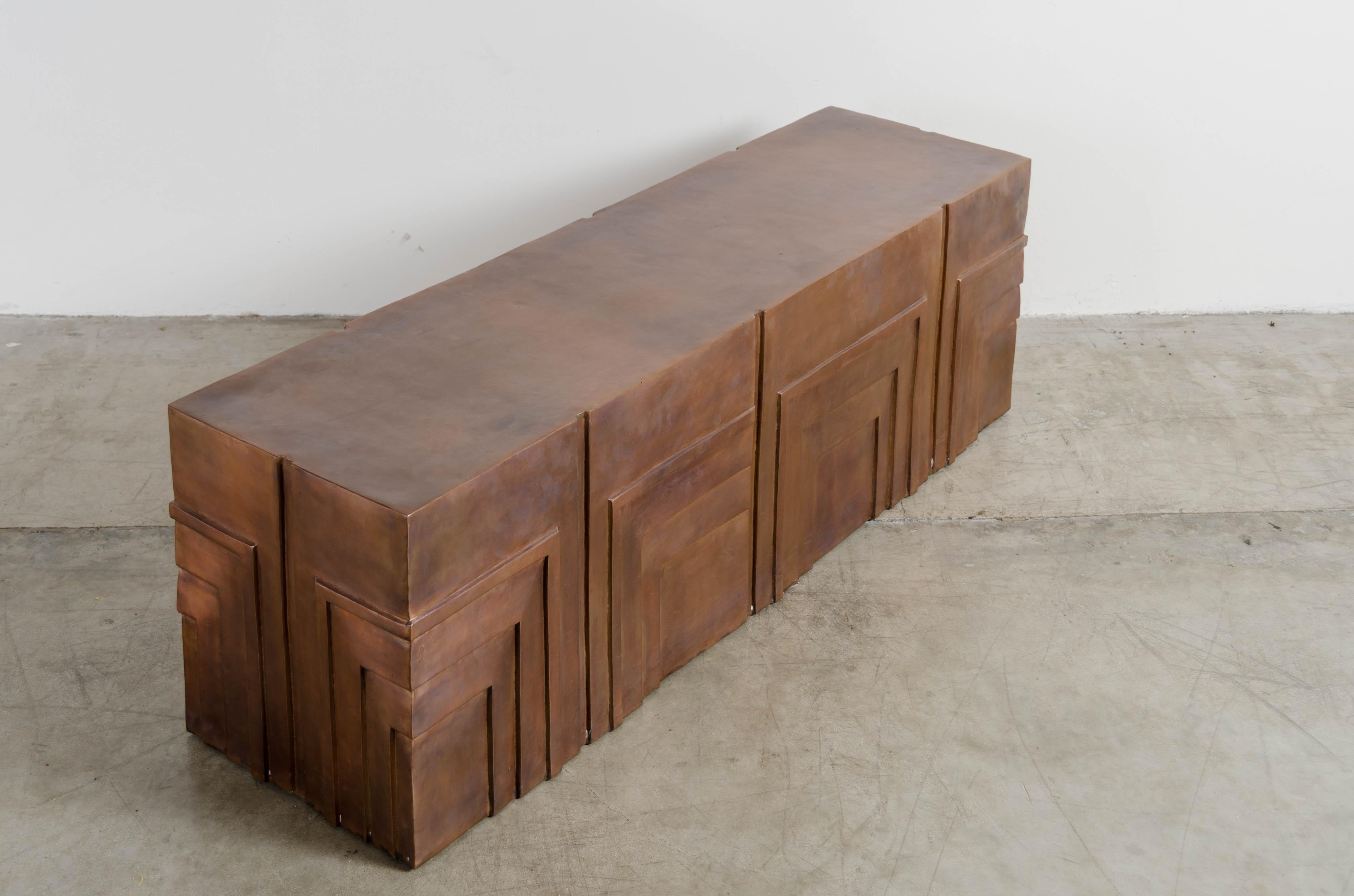 Tessa Bench, Antique Copper by Robert Kuo, Limited Edition, Hand Repousse In New Condition For Sale In Los Angeles, CA