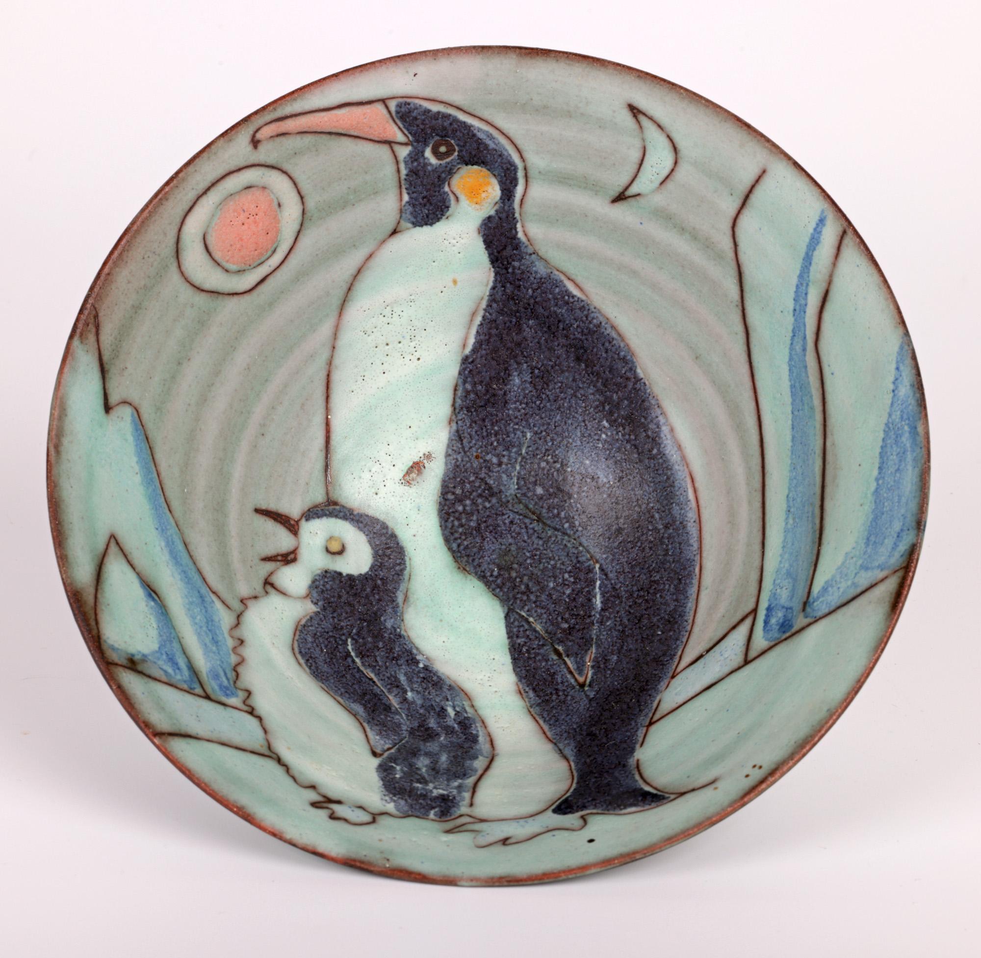 Tessa Fuchs Studio Pottery Bowl Hand Decorated with Penguins For Sale 2