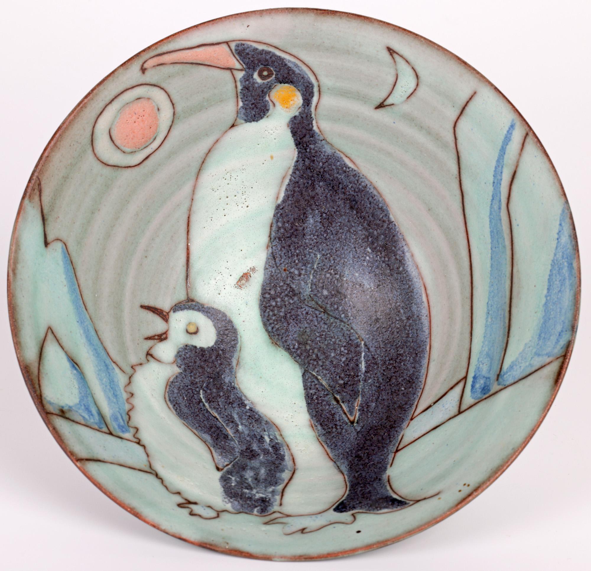Tessa Fuchs Studio Pottery Bowl Hand Decorated with Penguins For Sale 4