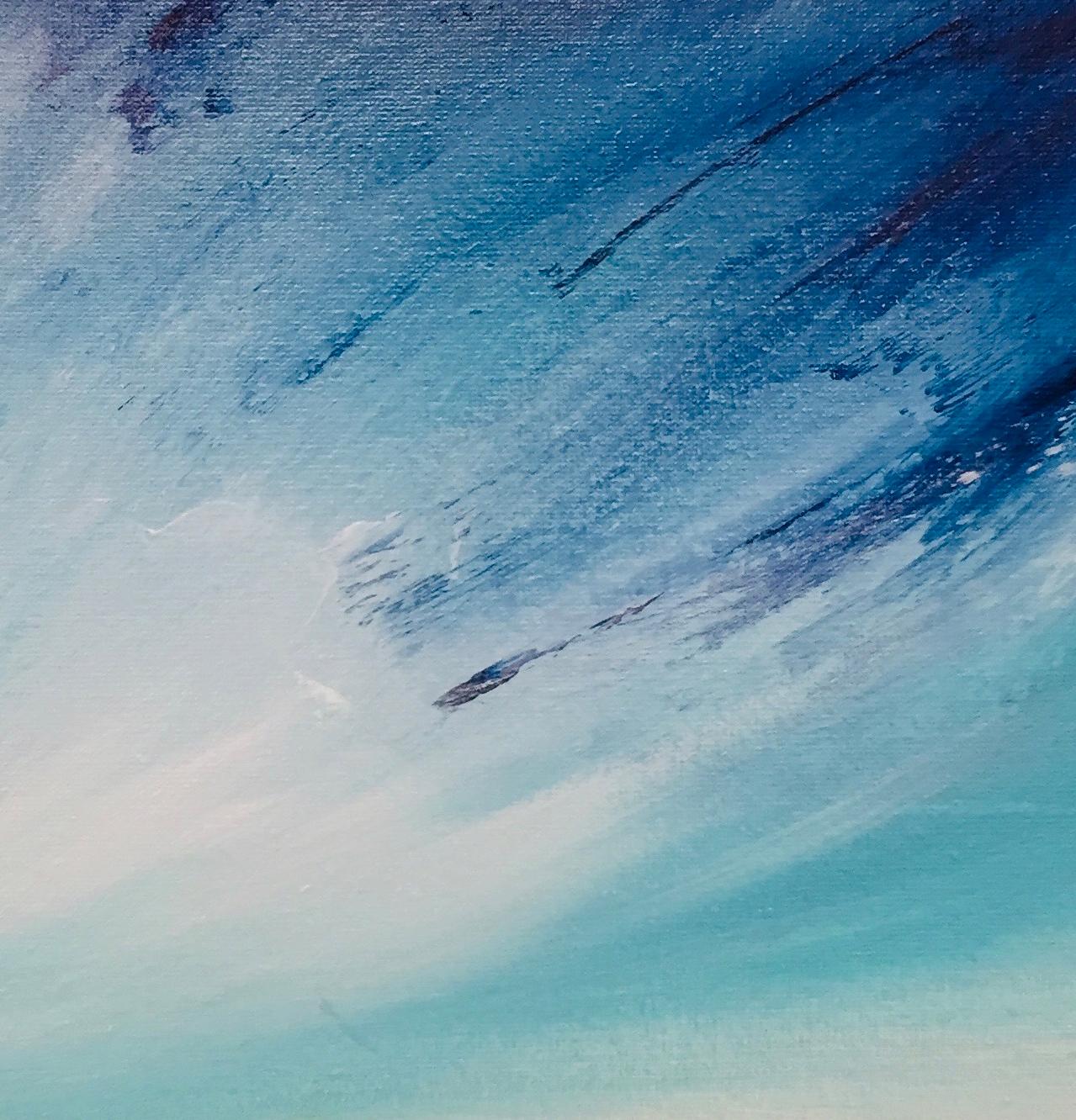 Darting Clouds Original, Abstract Impressionism Oil paint on Canvas panel Signed - Blue Landscape Painting by Tessa Houghton