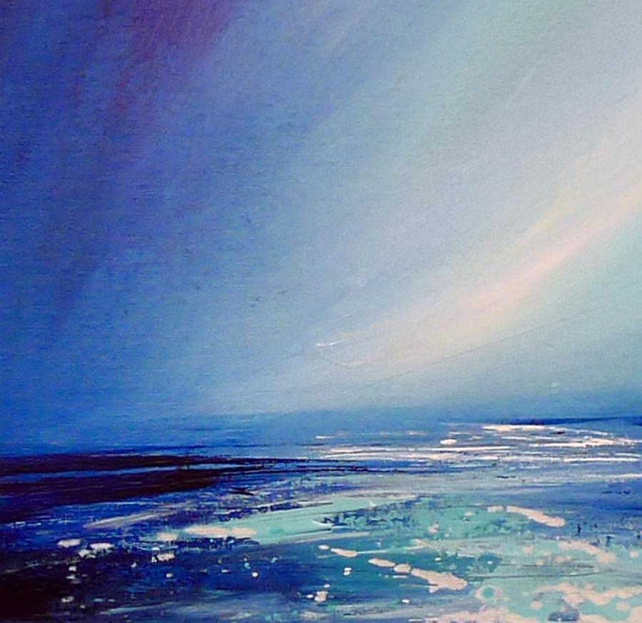 Drops of Light Abstract Oil on Panel Atmospheric Seascape Hand finished frame - Contemporary Painting by Tessa Houghton