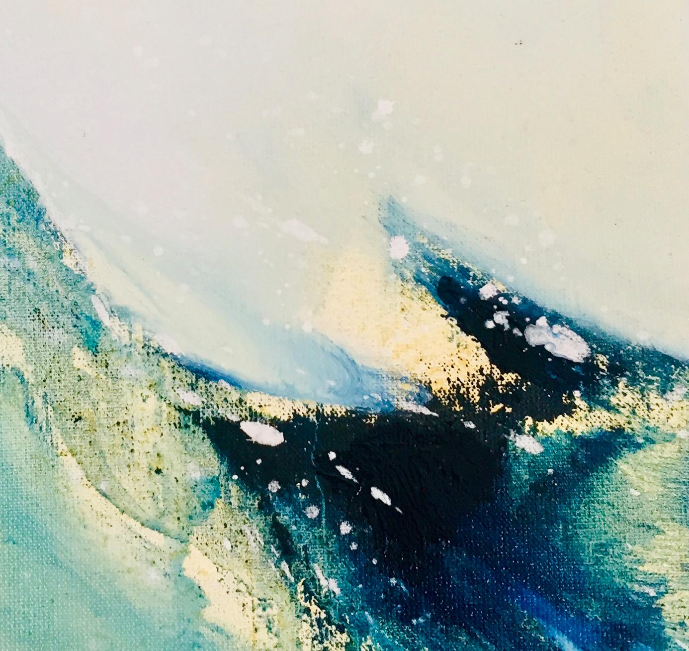Wave Original Oil paint on canvas board Seascape blue vibrant signed  For Sale 2