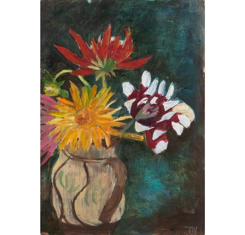 Dahlia Painting by Tessa Newcomb B. 1955, 2001

Additional information:
Medium: Oil on card
Dimensions: 14.9 x 21 cm
5 7/8 x 8 1/4 in
Signed with initials; signed, dated and titled verso.

Born in Suffolk in 1955, Tessa Newcomb is the daughter of