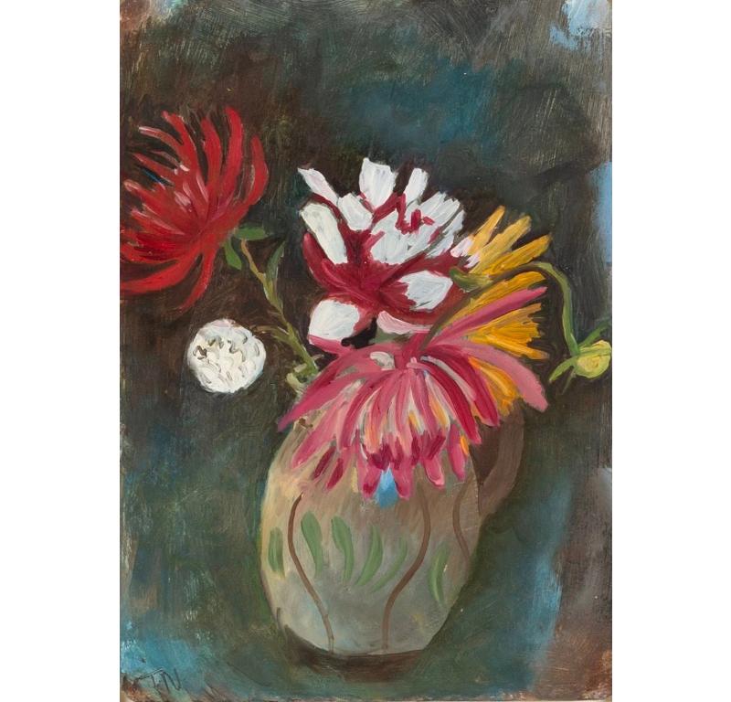 Dahlia Painting by Tessa Newcomb B. 1955, 2001

Additional information:
Medium: Oil on card
Dimensions: 14.9 x 21 cm
5 7/8 x 8 1/4 in
Signed with initials; signed, dated and titled verso.

Born in Suffolk in 1955, Tessa Newcomb is the daughter of
