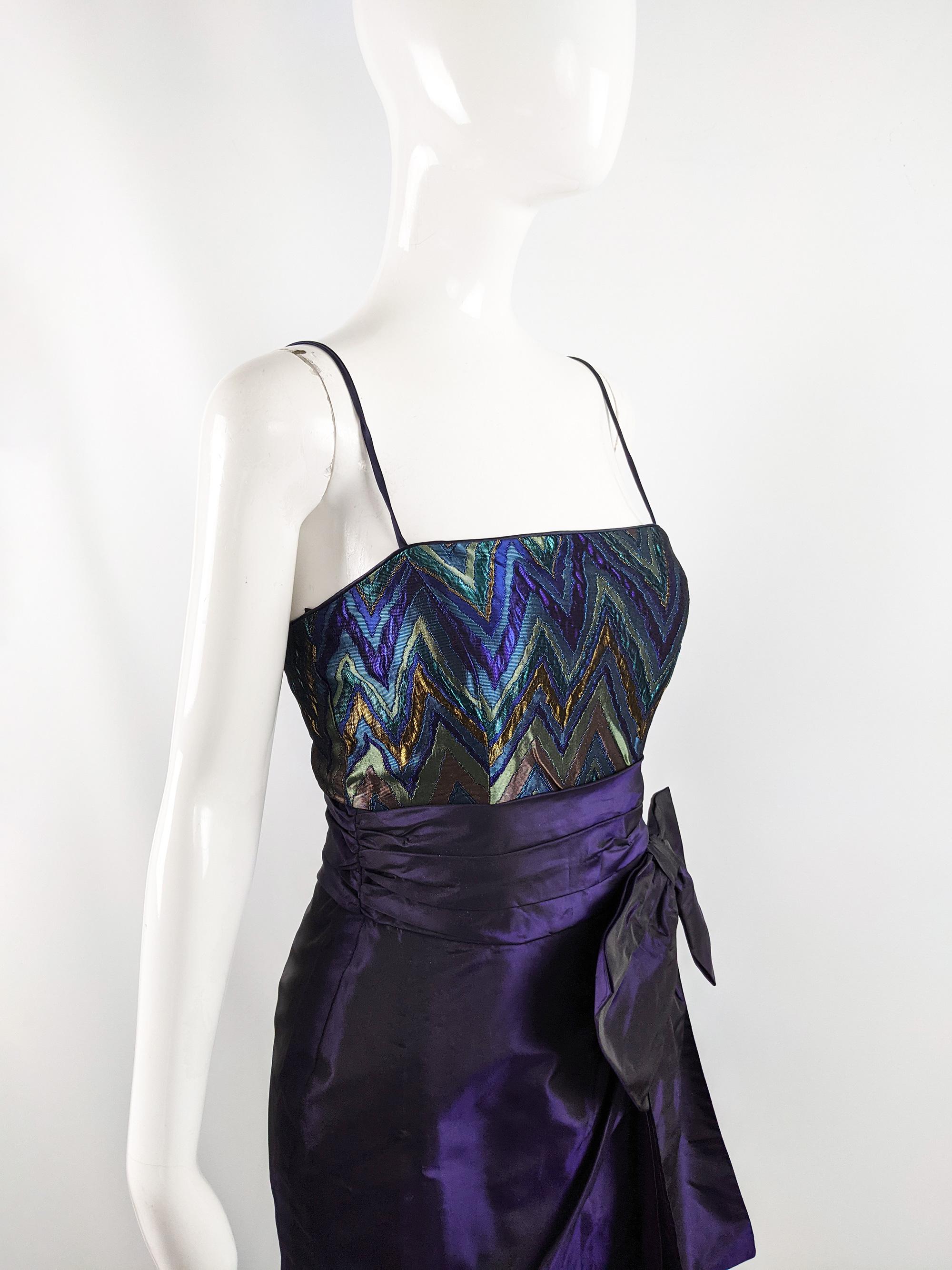 Black Tessara Vintage 80s Purple Taffeta Statement Bow Party Evening Dress, 1980s