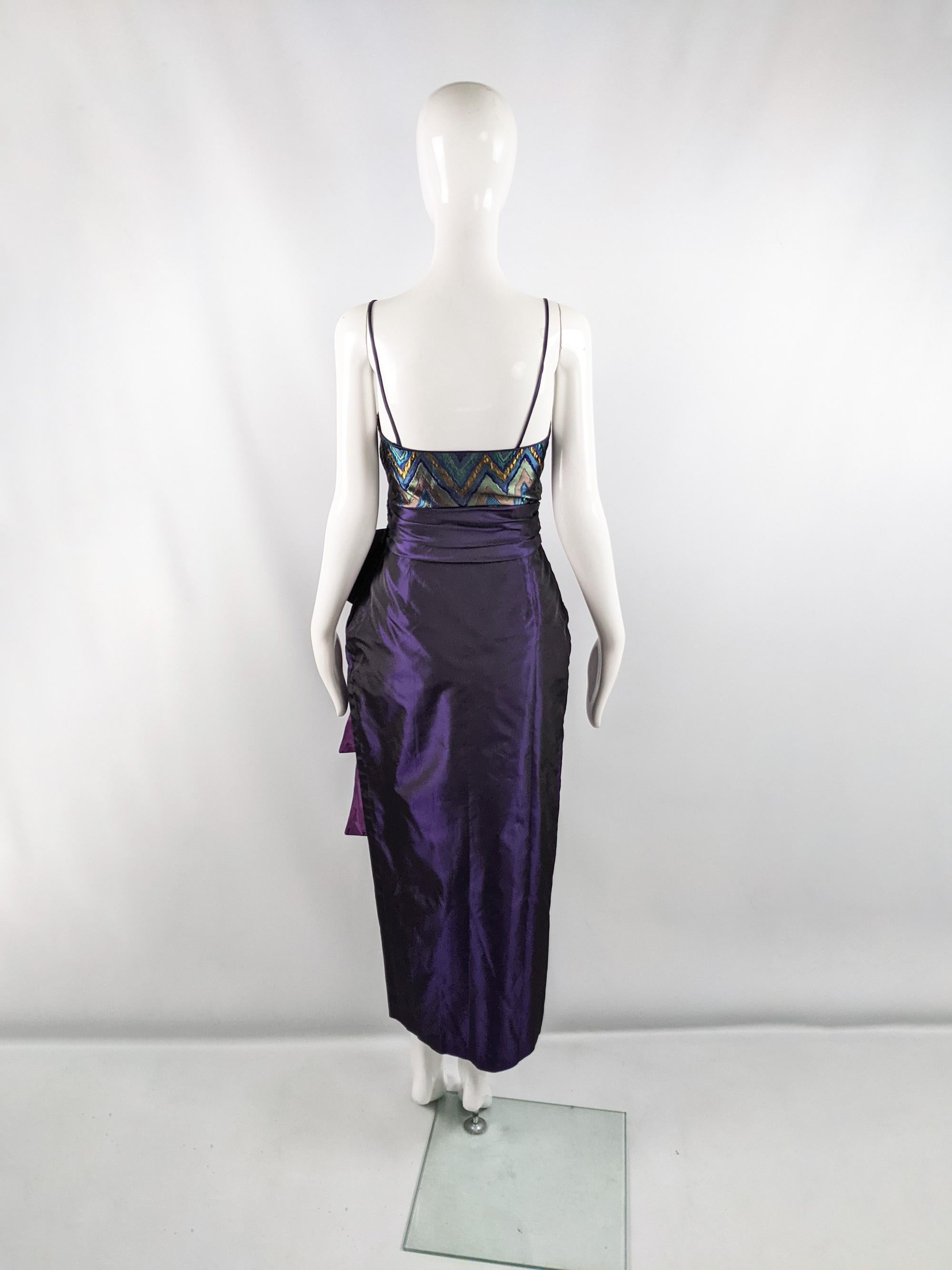Tessara Vintage 80s Purple Taffeta Statement Bow Party Evening Dress, 1980s In Excellent Condition In Doncaster, South Yorkshire