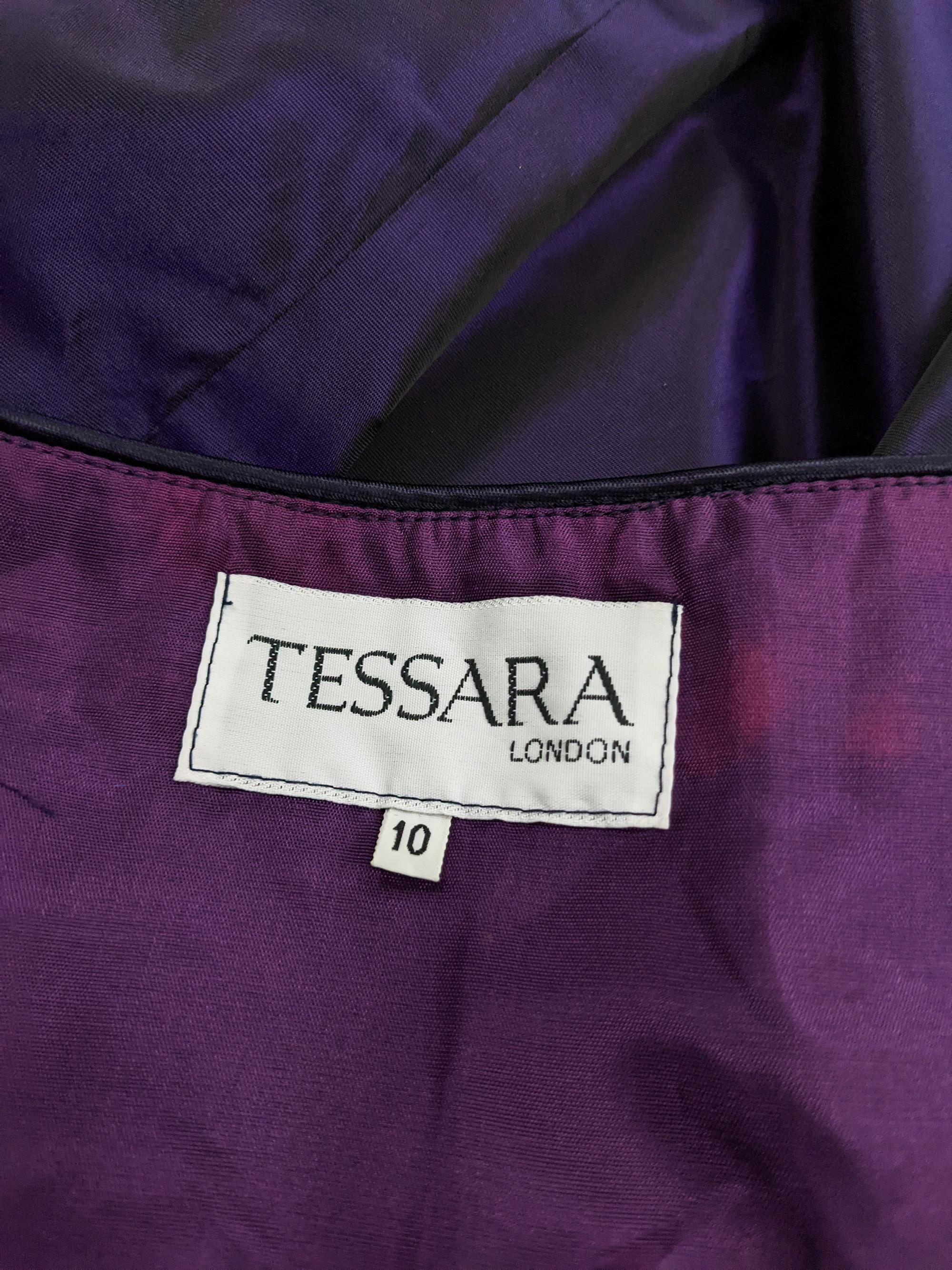 Women's Tessara Vintage 80s Purple Taffeta Statement Bow Party Evening Dress, 1980s