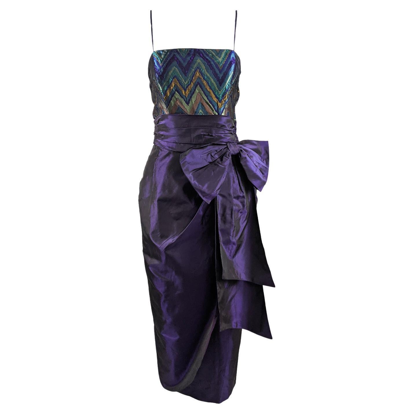 Tessara Vintage 80s Purple Taffeta Statement Bow Party Evening Dress ...