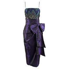 Tessara Vintage 80s Purple Taffeta Statement Bow Party Evening Dress, 1980s