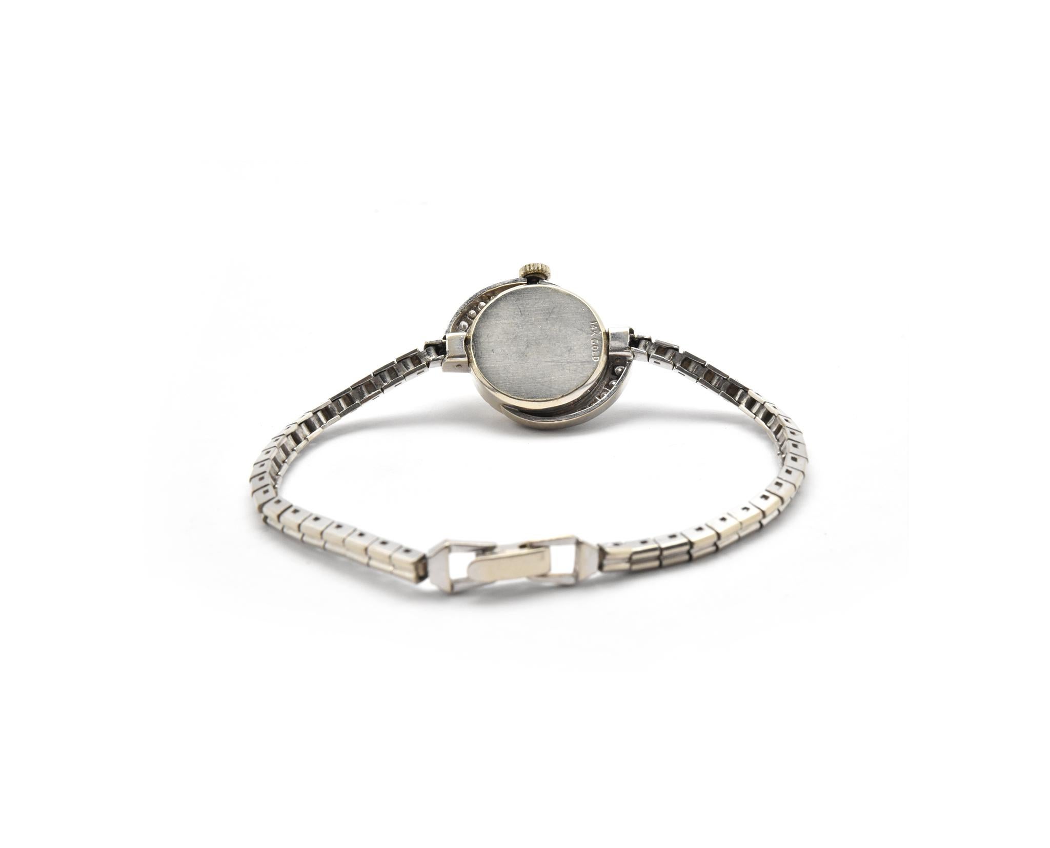 Tessco Montre-bracelet à remontage manuel pour femme en or blanc et diamants en vente 1
