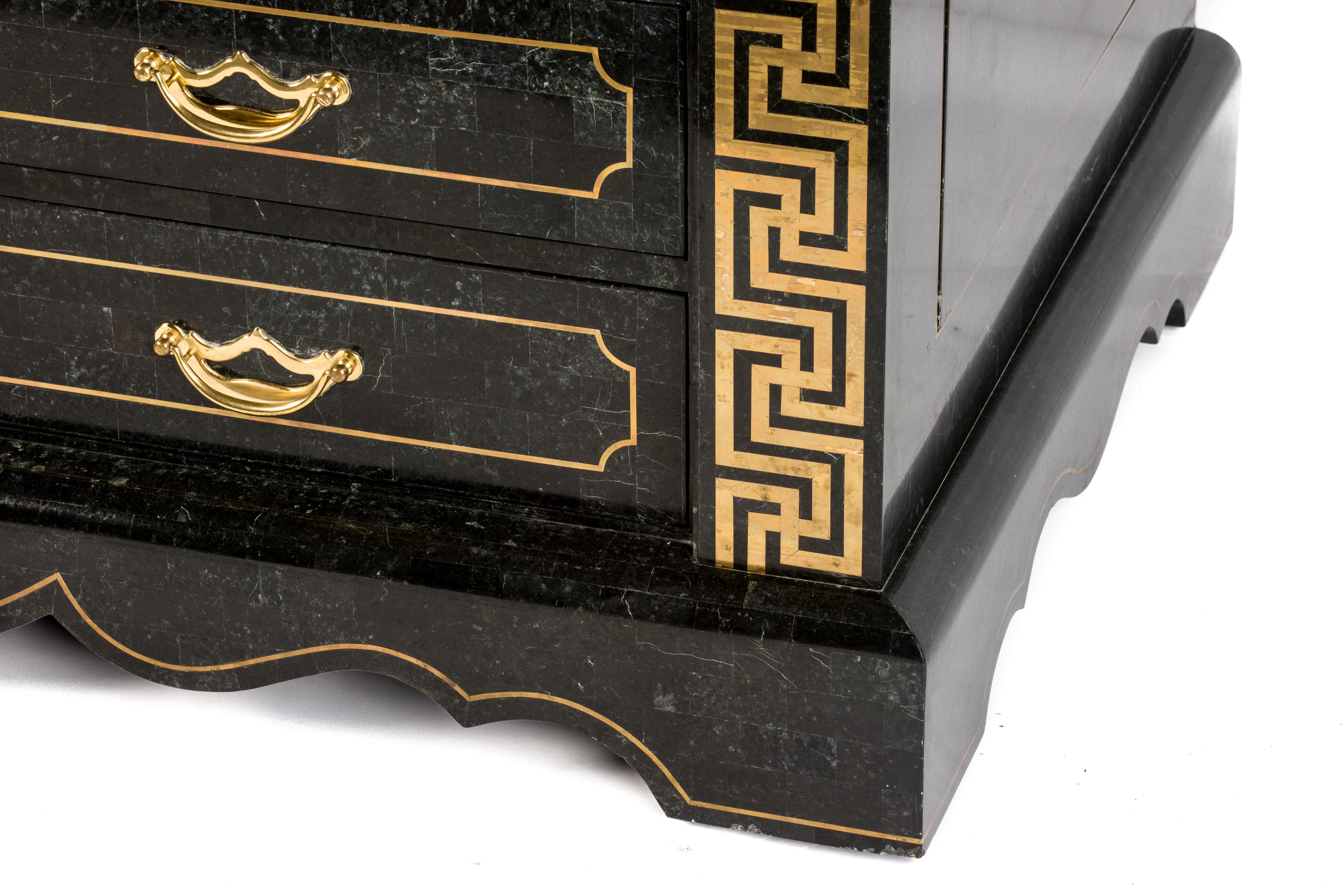 Tesselated Black Marble Stone and Brass Inlay Secretaire by Maitland-Smith For Sale 1