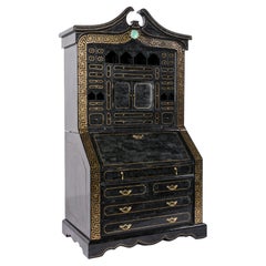 Used Tesselated Black Marble Stone and Brass Inlay Secretaire by Maitland-Smith