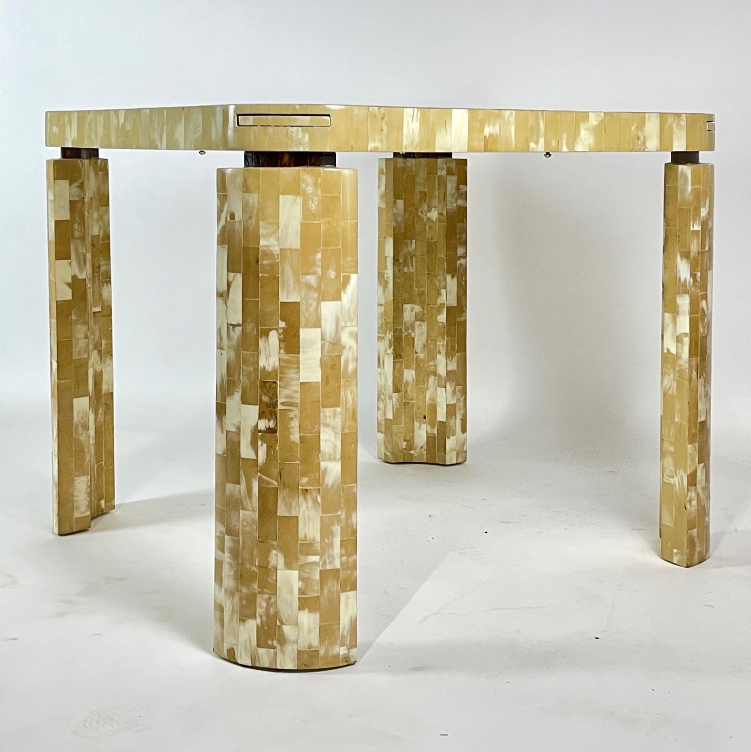 Hollywood Regency Tesselated Bone Square Game Table by Enrique Garcel Patchwork, Bogota, Columbia