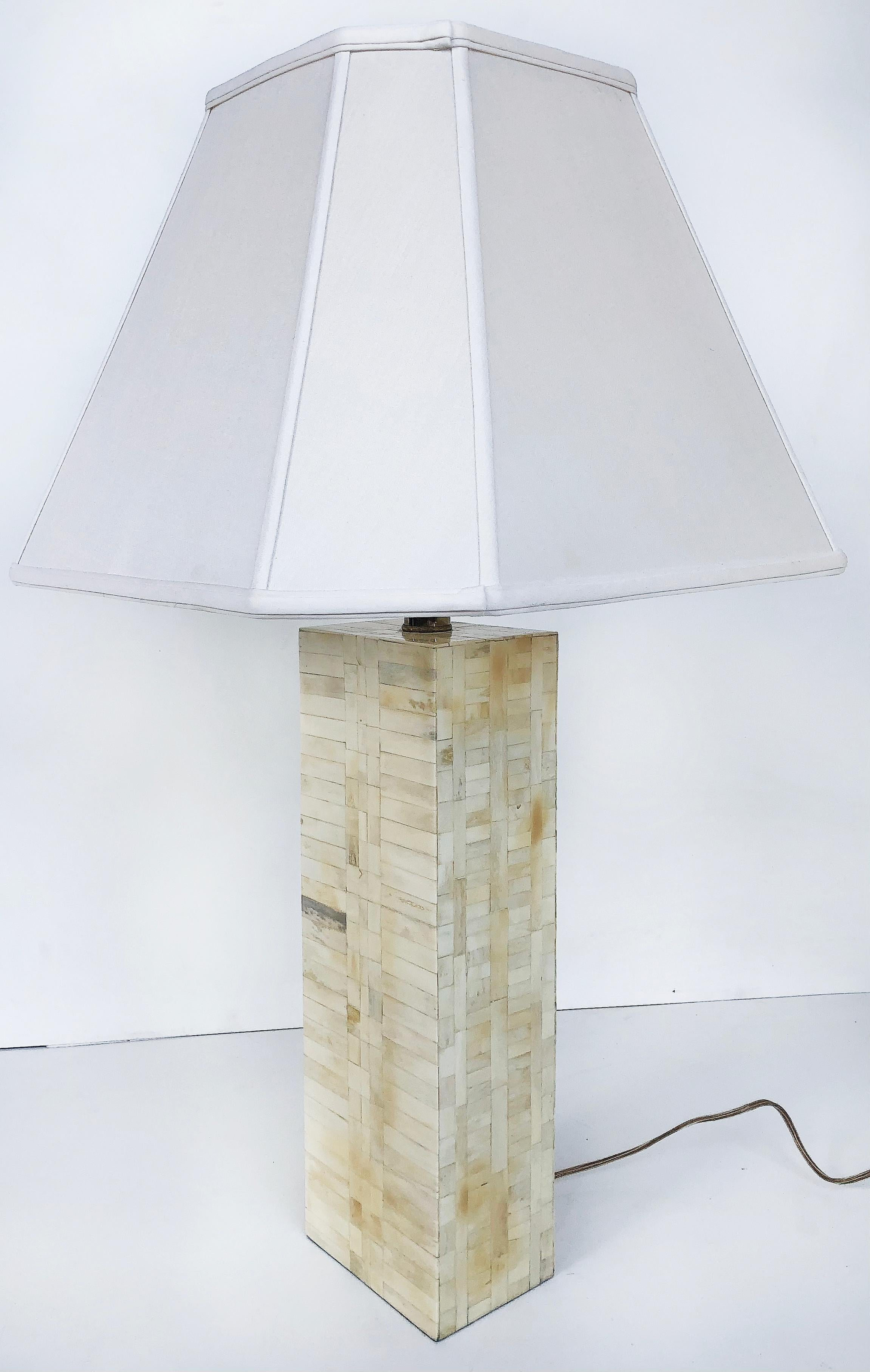 20th Century Tesselated Bone Table Lamps Attributed to Maitland Smith, a Pair For Sale