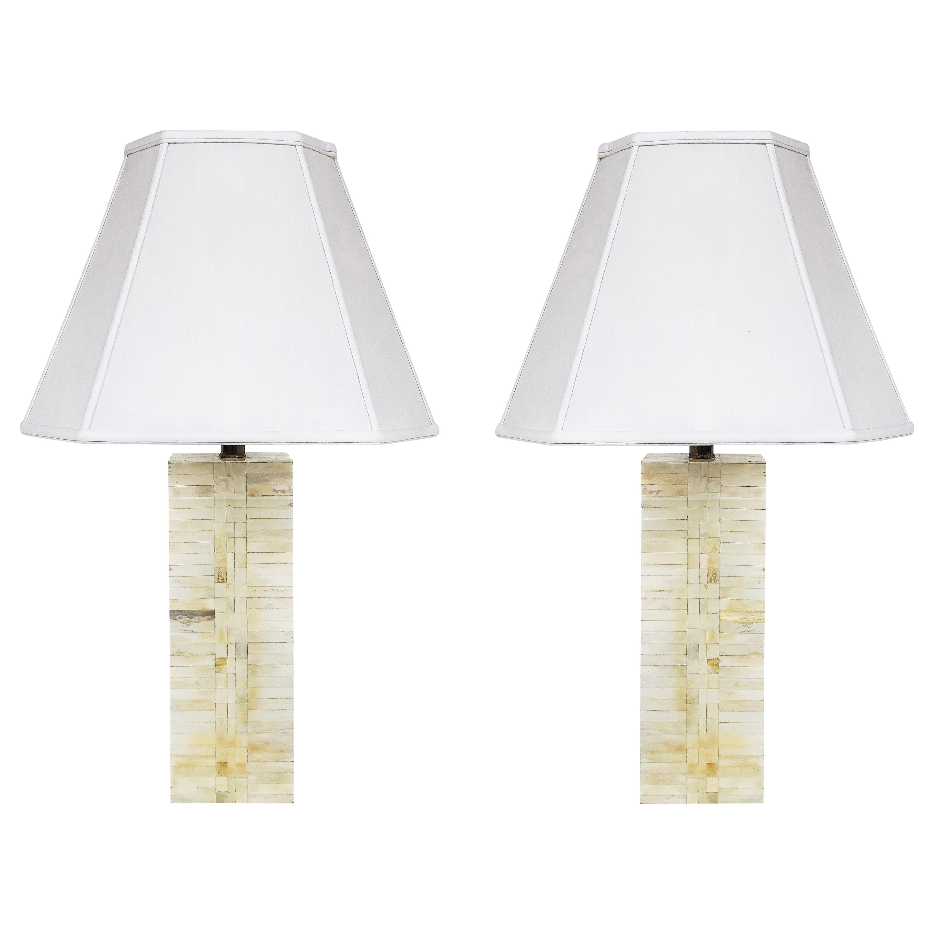 Tesselated Bone Table Lamps Attributed to Maitland Smith, a Pair