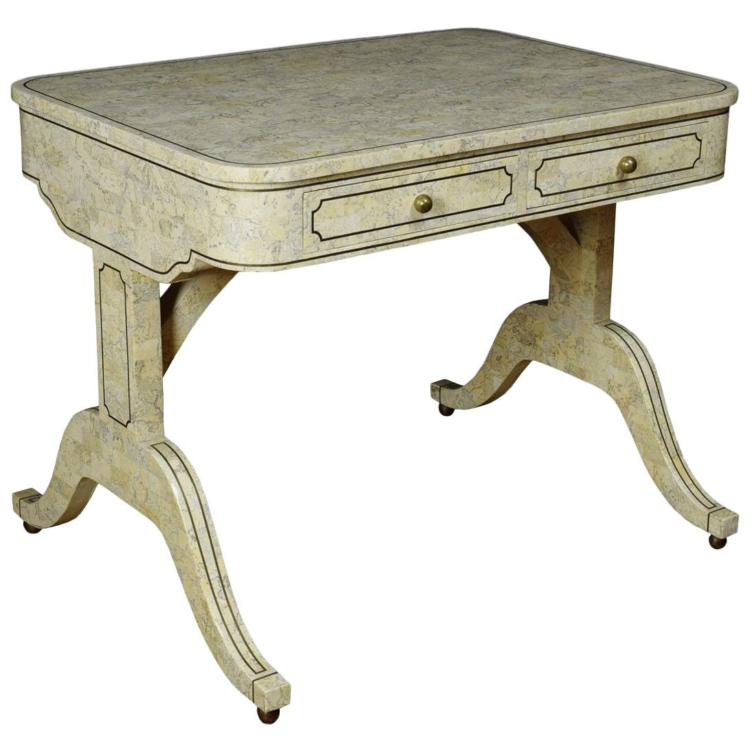 Tesselated Stone and Brass Sofa Table by Maitland Smith For Sale