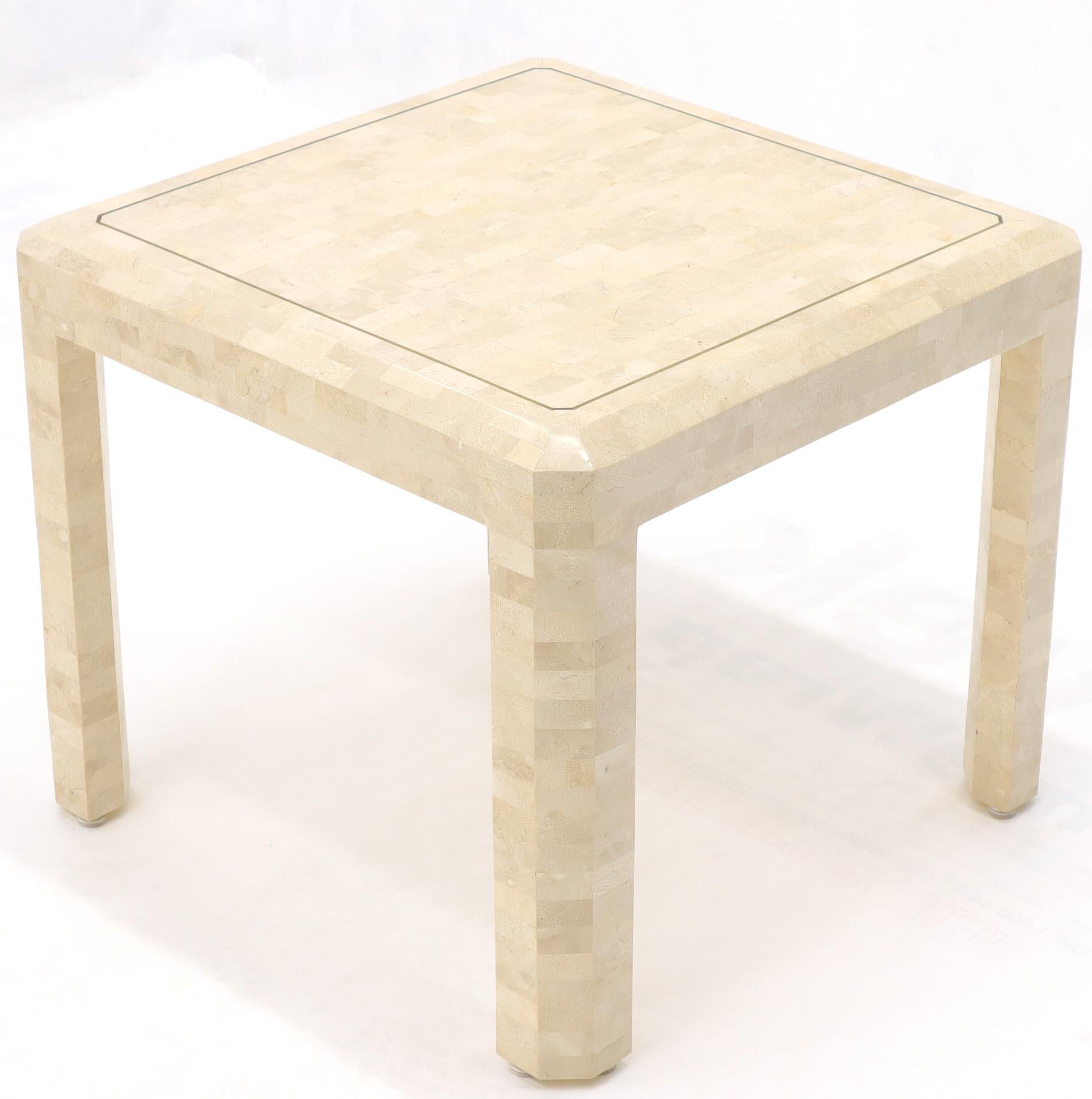 Tesselated Stone Brass Inlay Square Side End Table For Sale 3
