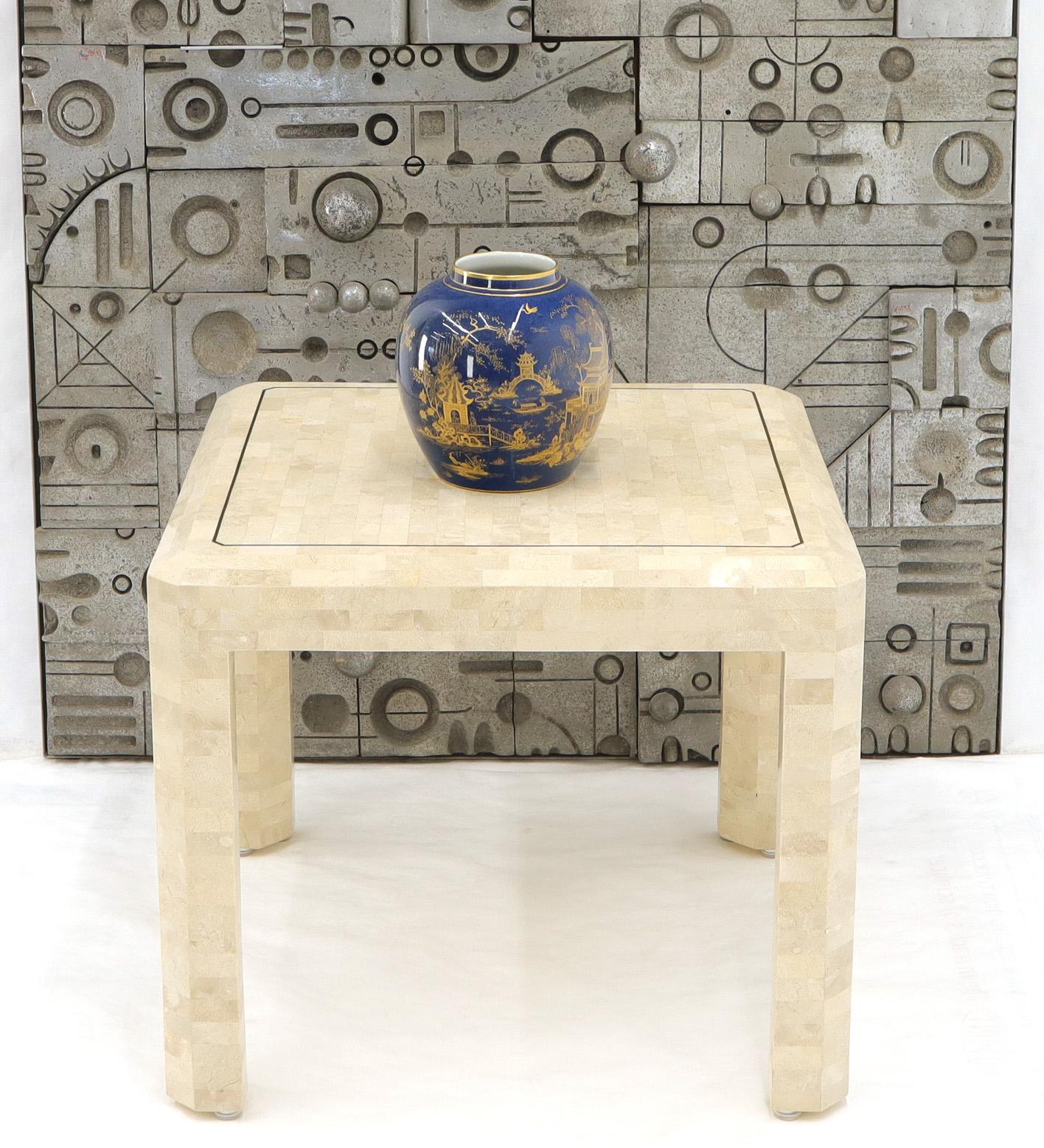 Mid-Century Modern Tesselated Stone Brass Inlay Square Side End Table For Sale