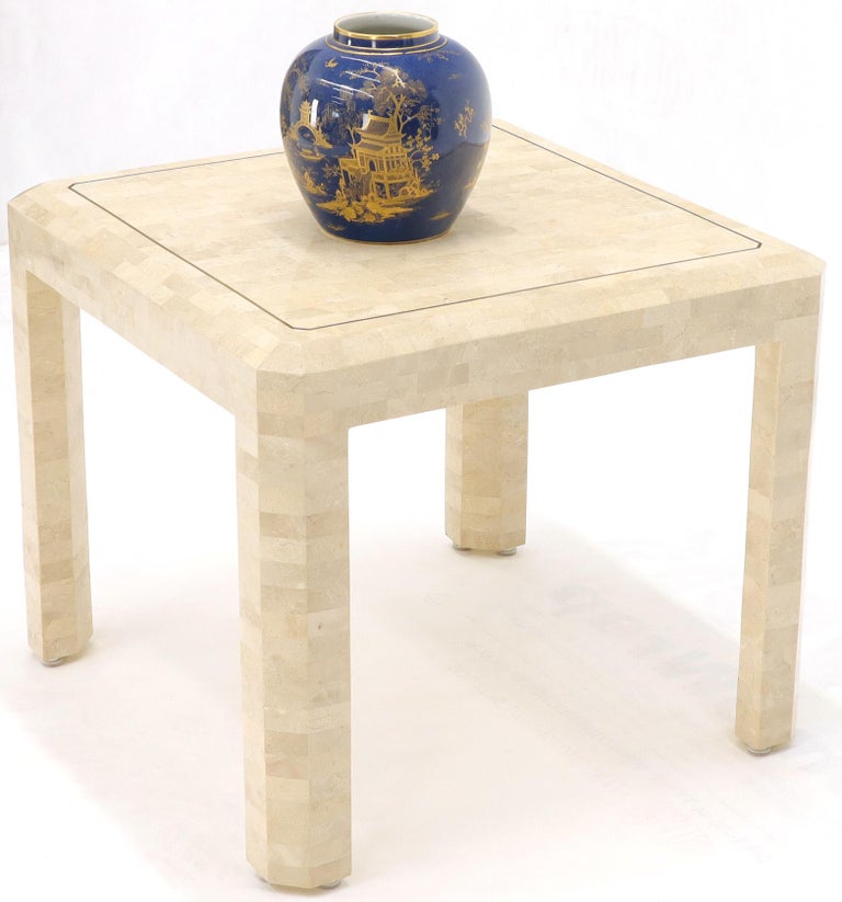 Tesselated Stone Brass Inlay Square Side End Table For Sale at 1stDibs