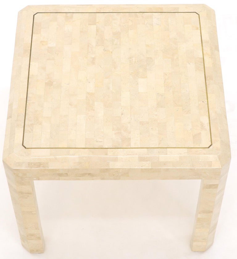 Tesselated Stone Brass Inlay Square Side End Table For Sale at 1stDibs