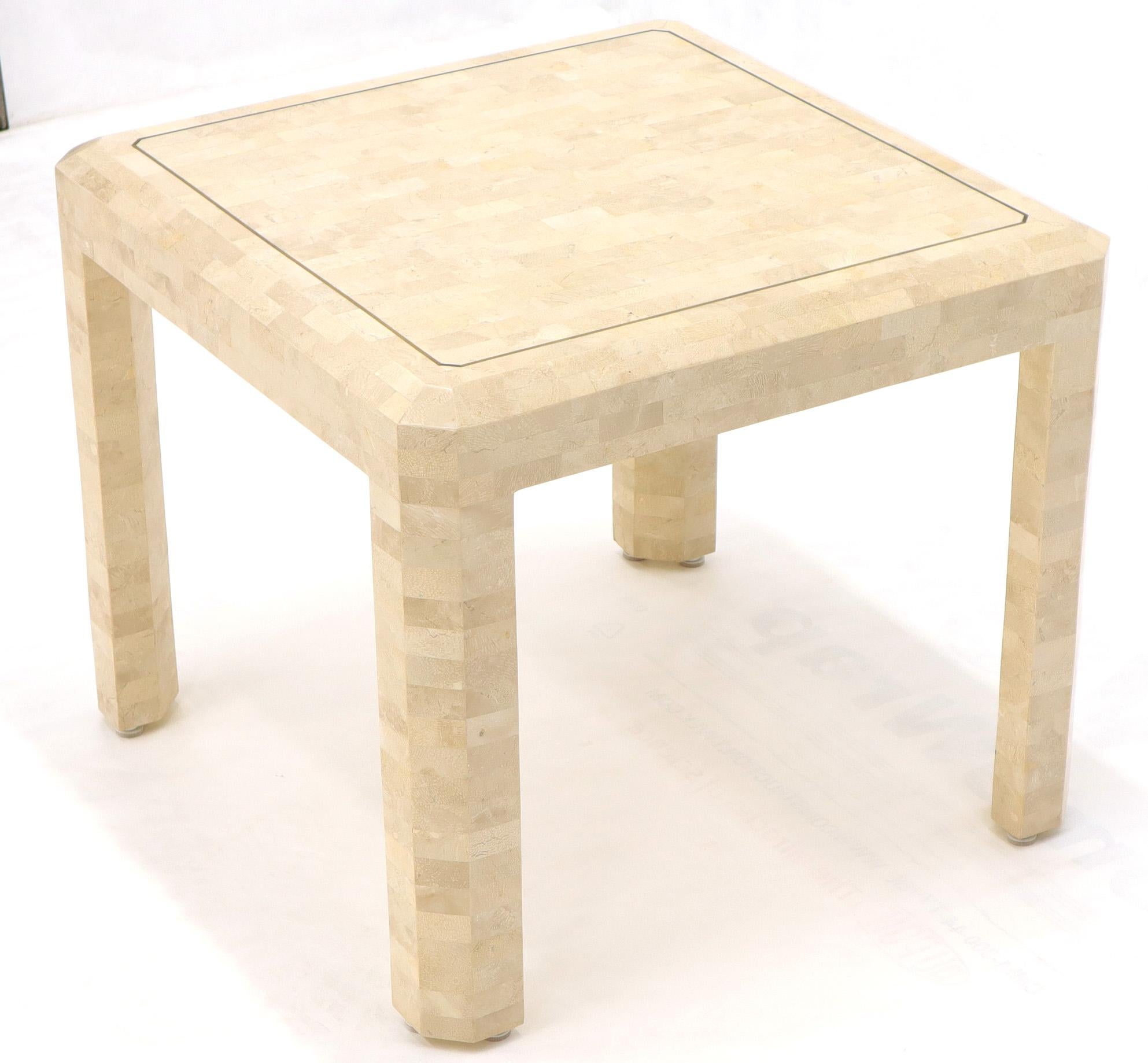 Tesselated Stone Brass Inlay Square Side End Table For Sale 2
