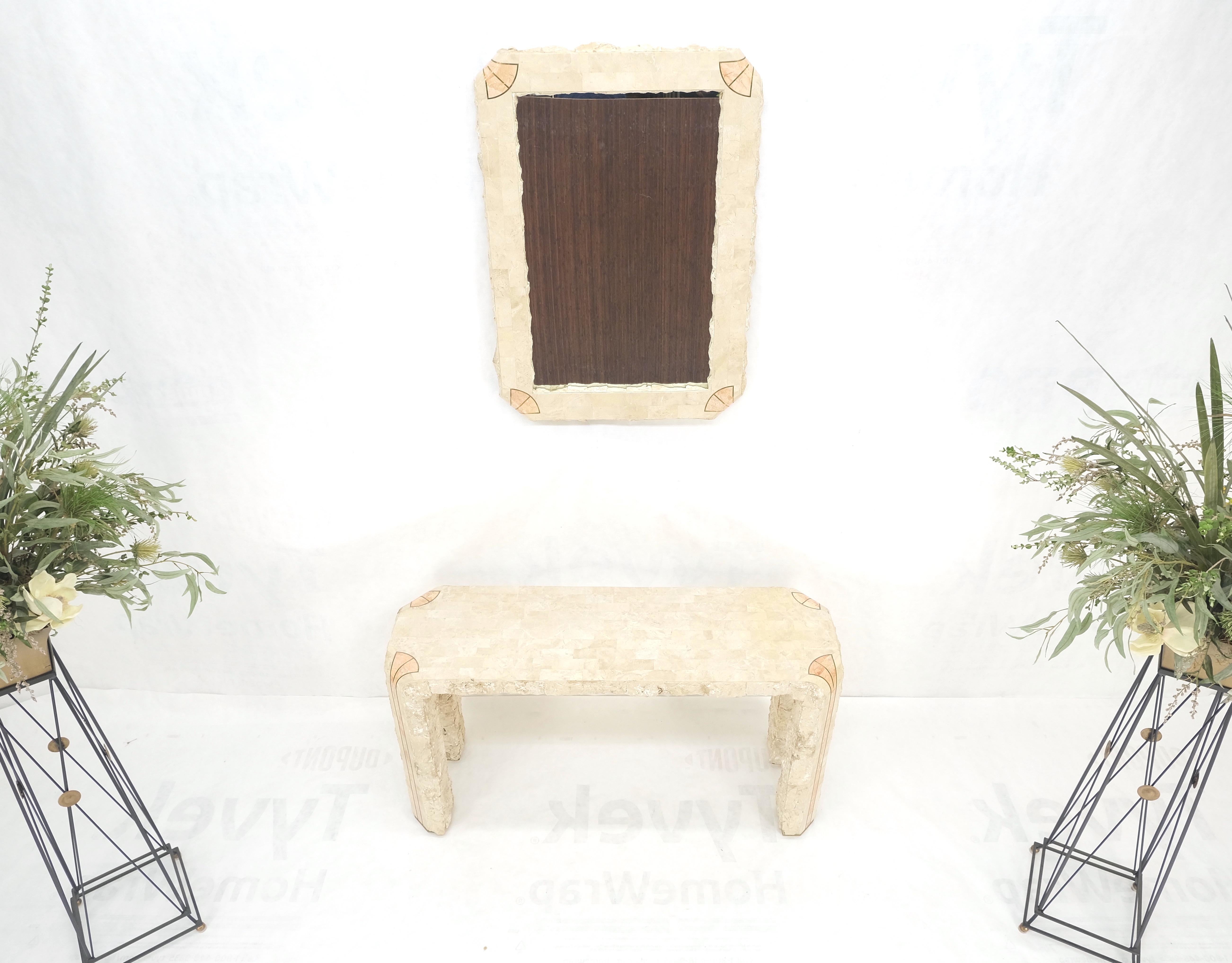 Tesselated Stone Marble Brass Inlaid Console Sofa Entry Hall  Table w/ Mirror MINT!
Mirror: 1.5x29x39.5