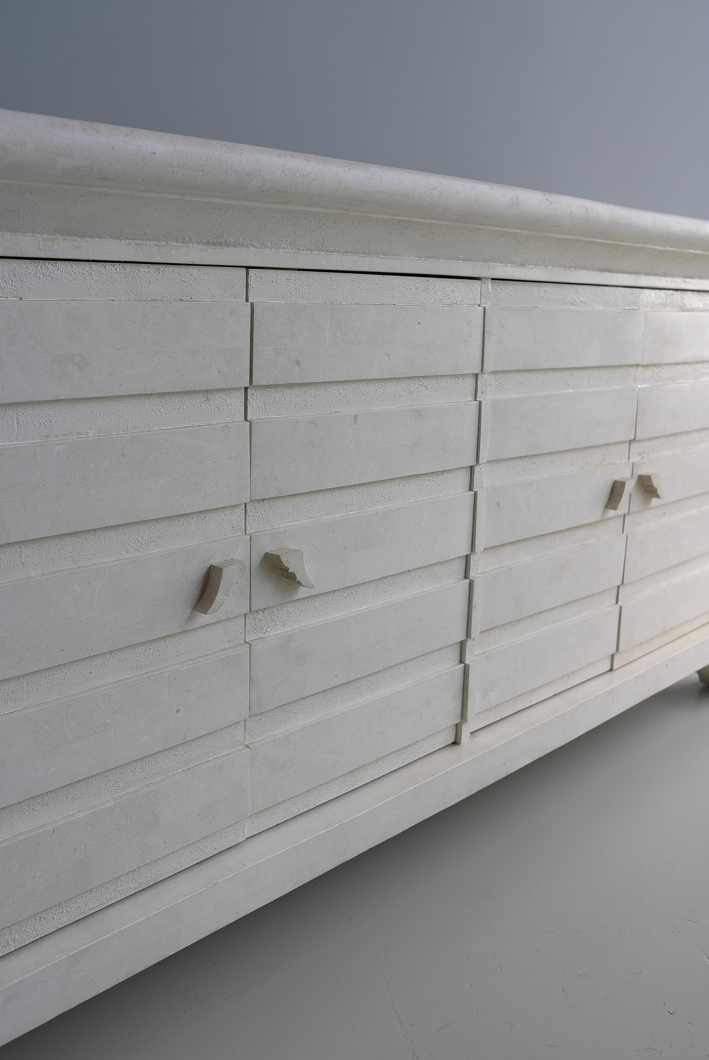 Tesselated White Stone Mid-Century Modern Sideboard, Italy circa 1975 For Sale 6