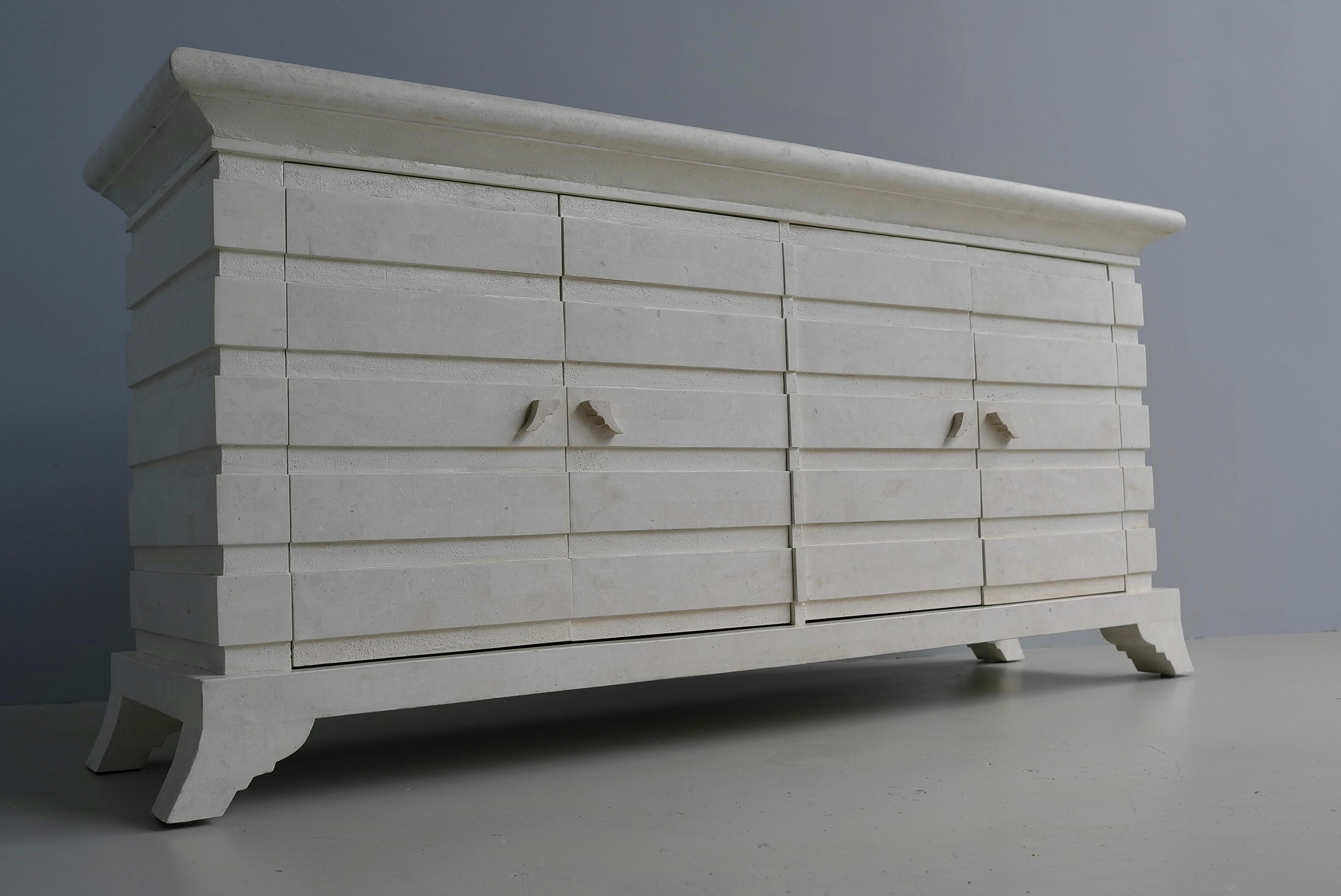 Tesselated White Stone Mid-Century Modern Sideboard, Italy circa 1975 For Sale 7