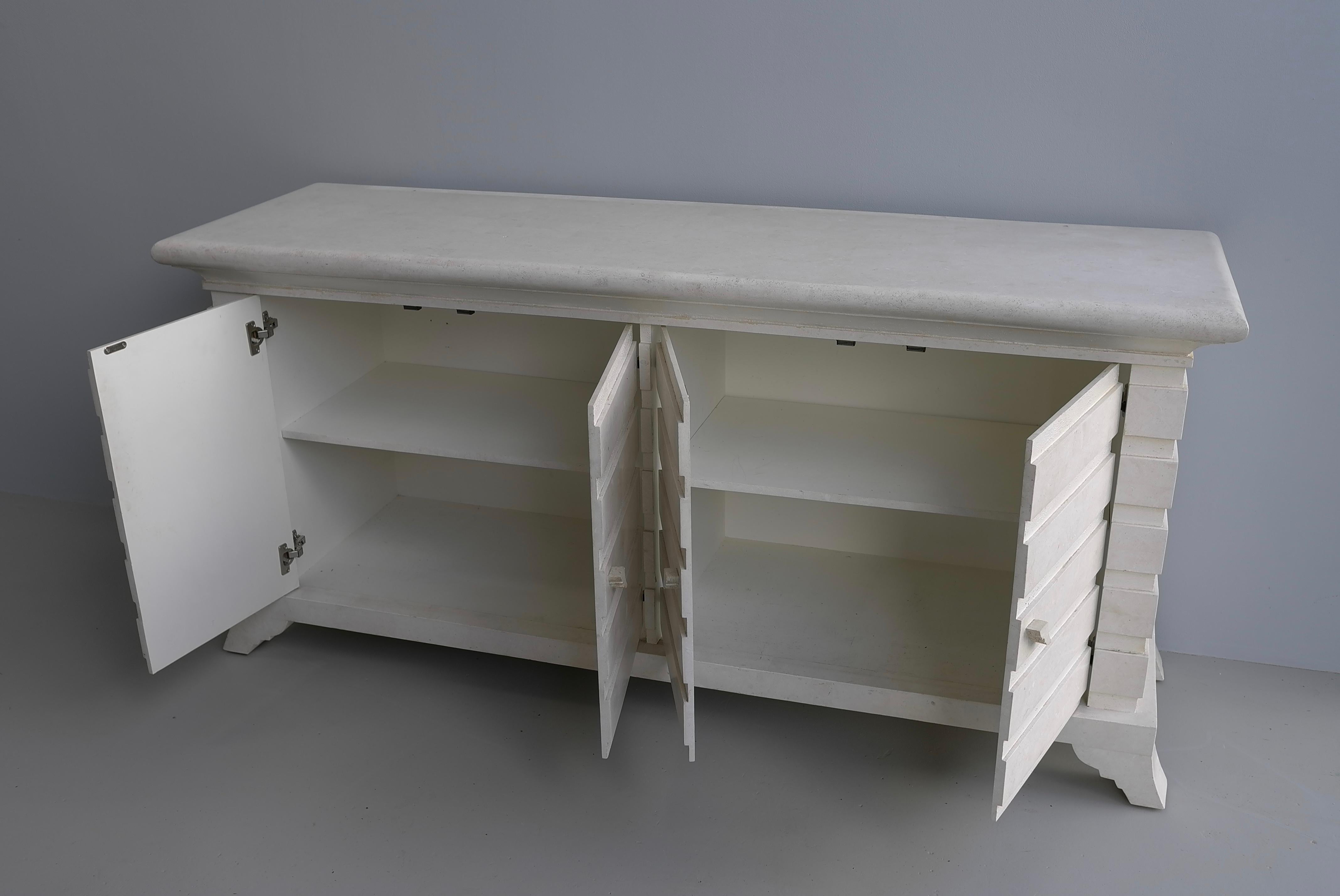 Tesselated White Stone Mid-Century Modern Sideboard, Italy circa 1975 For Sale 8