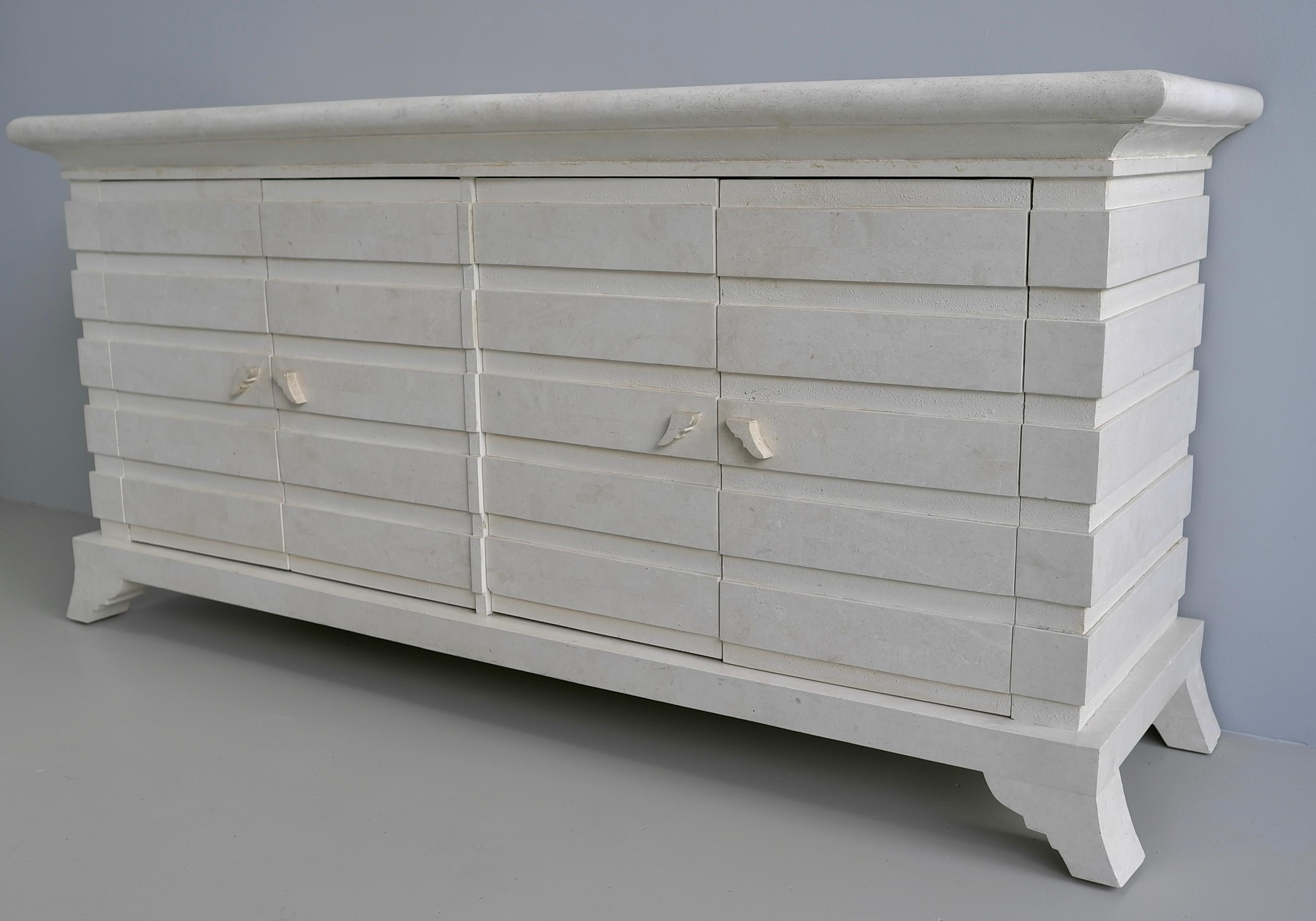 Italian Tesselated White Stone Mid-Century Modern Sideboard, Italy circa 1975 For Sale