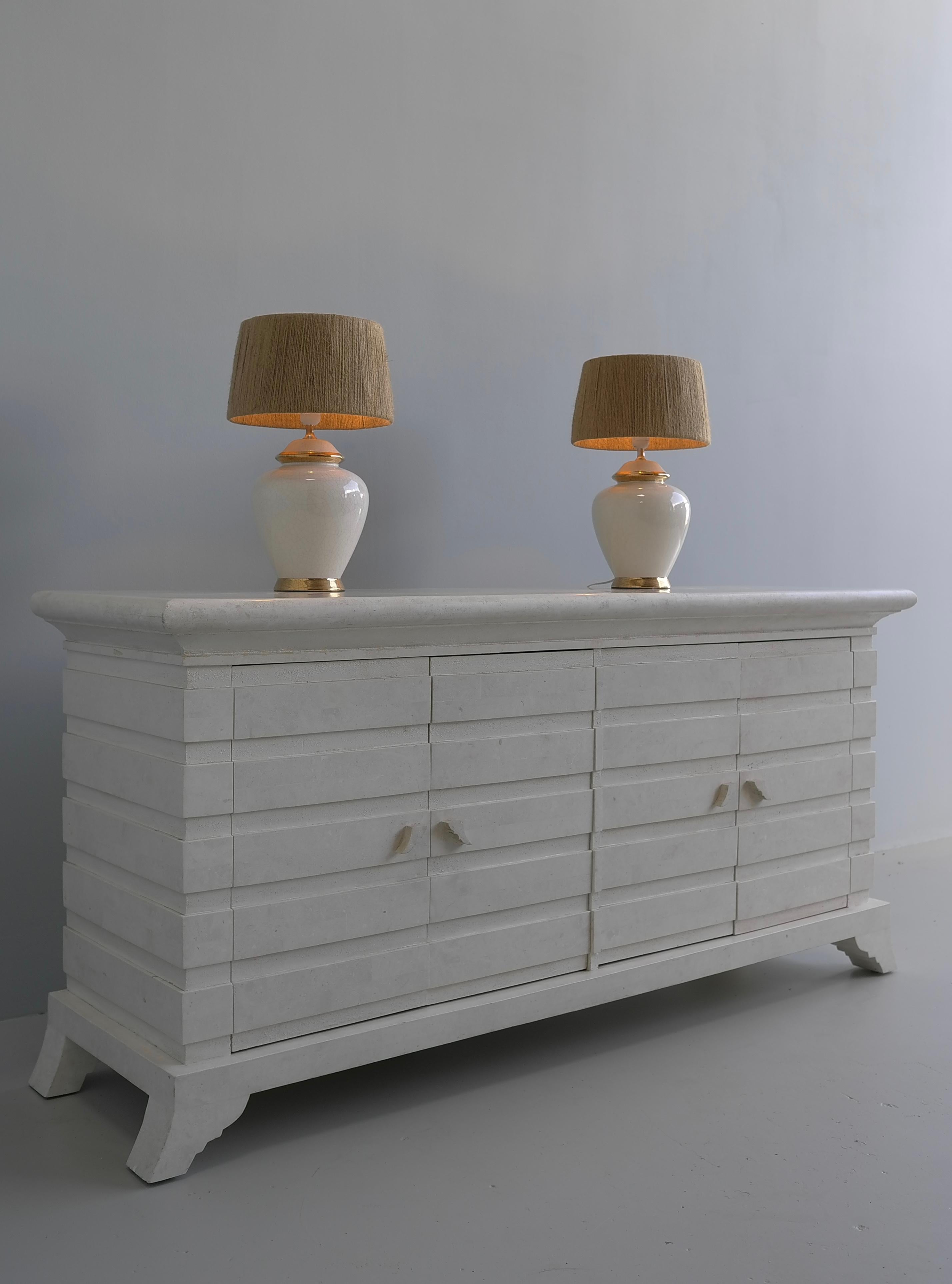 Tesselated White Stone Mid-Century Modern Sideboard, Italy circa 1975 For Sale 1