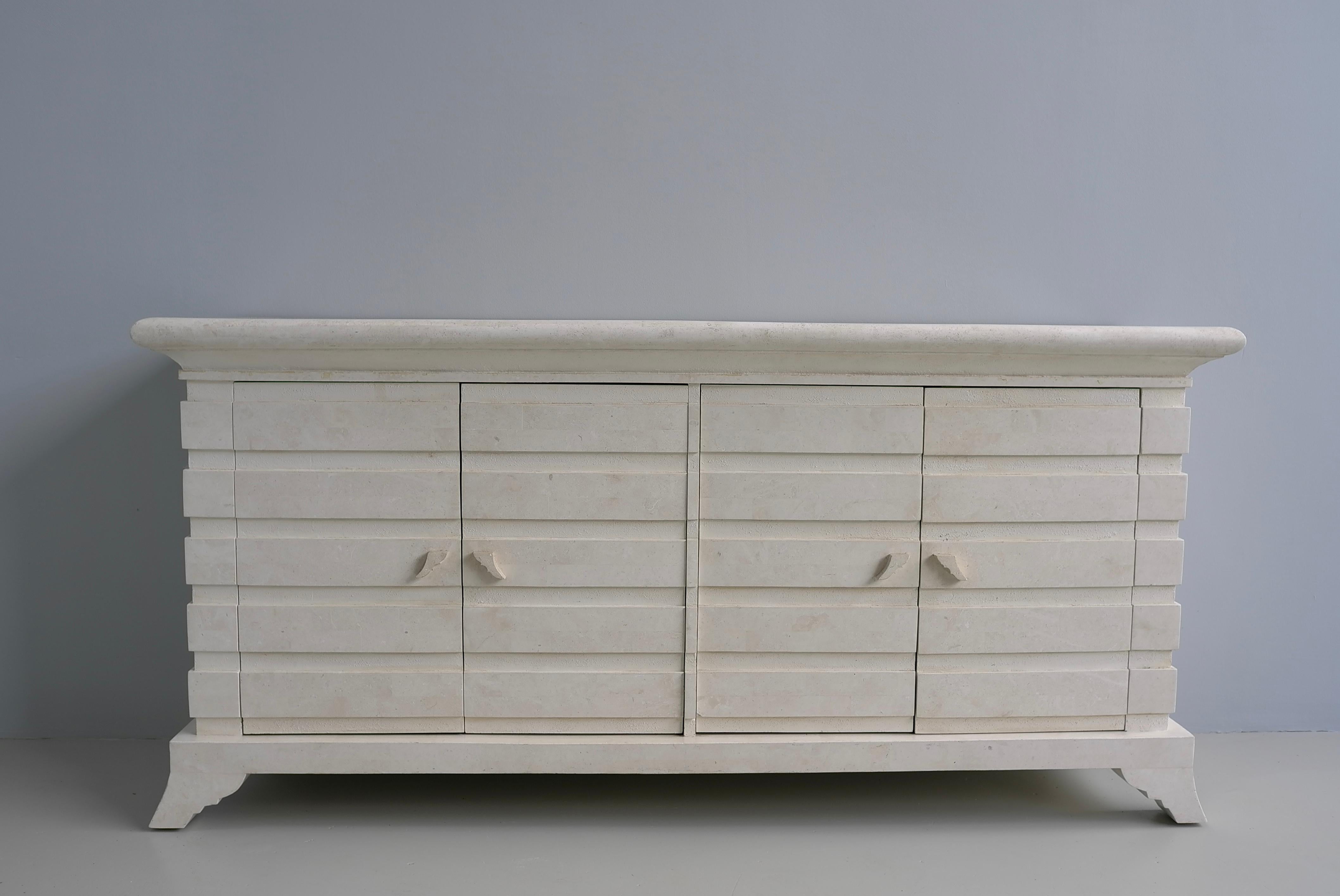 Tesselated White Stone Mid-Century Modern Sideboard, Italy circa 1975 For Sale 2