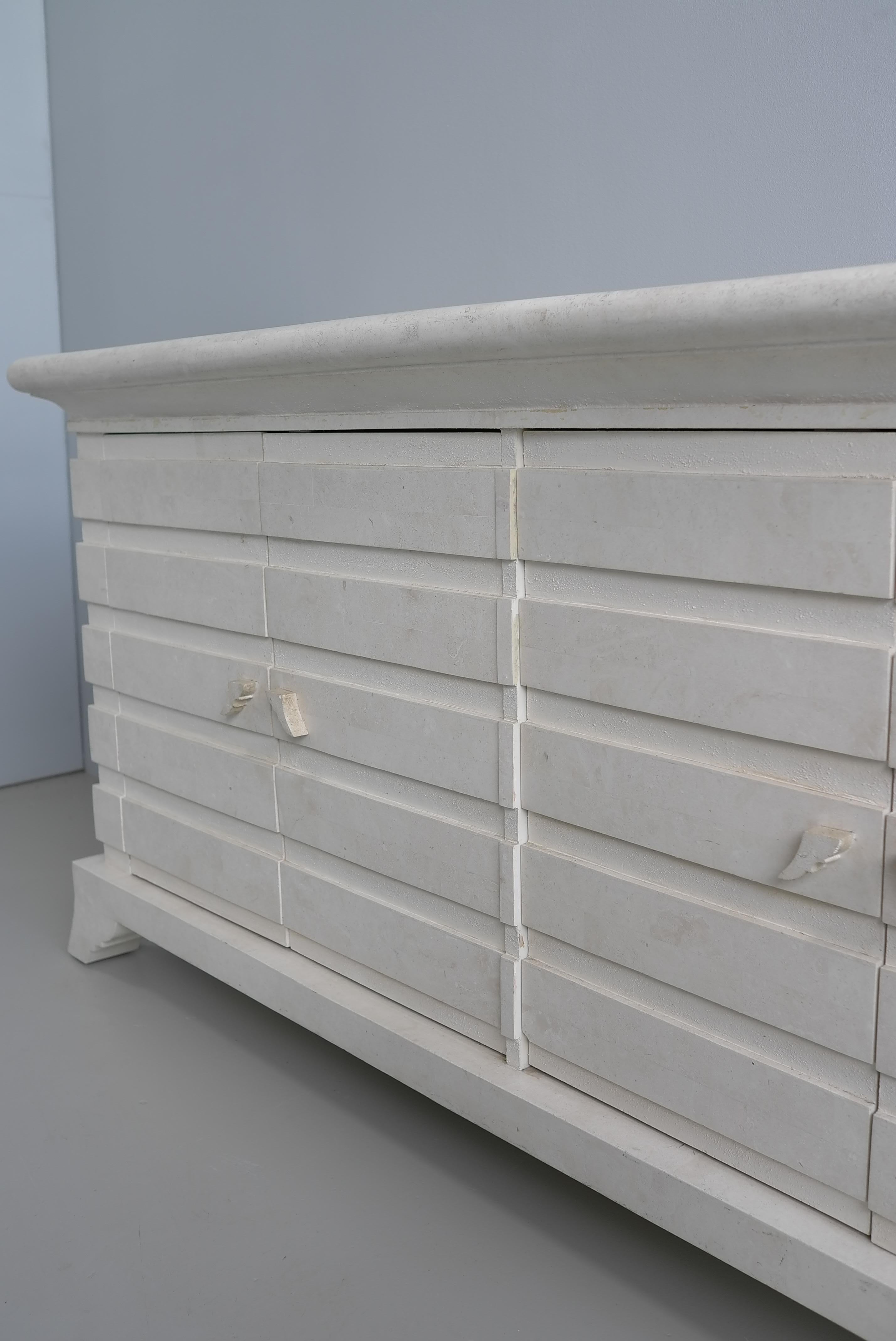 Tesselated White Stone Mid-Century Modern Sideboard, Italy circa 1975 For Sale 4