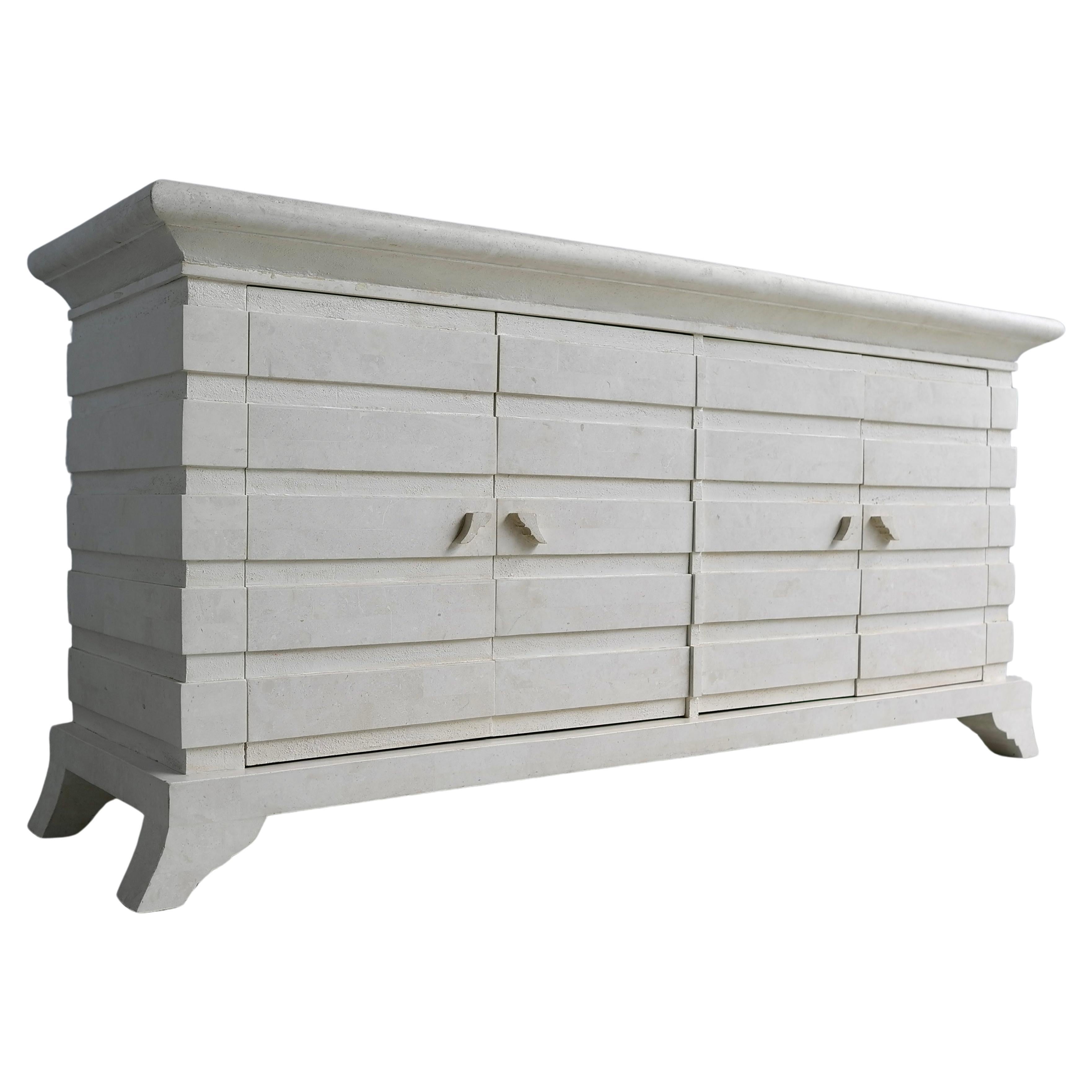 Tesselated White Stone Mid-Century Modern Sideboard, Italy circa 1975 For Sale