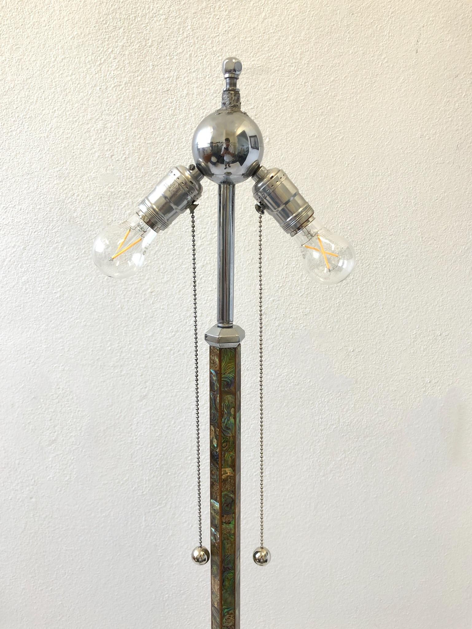 Tessellated Abalone Shell and Chrome Floor Lamp For Sale 2