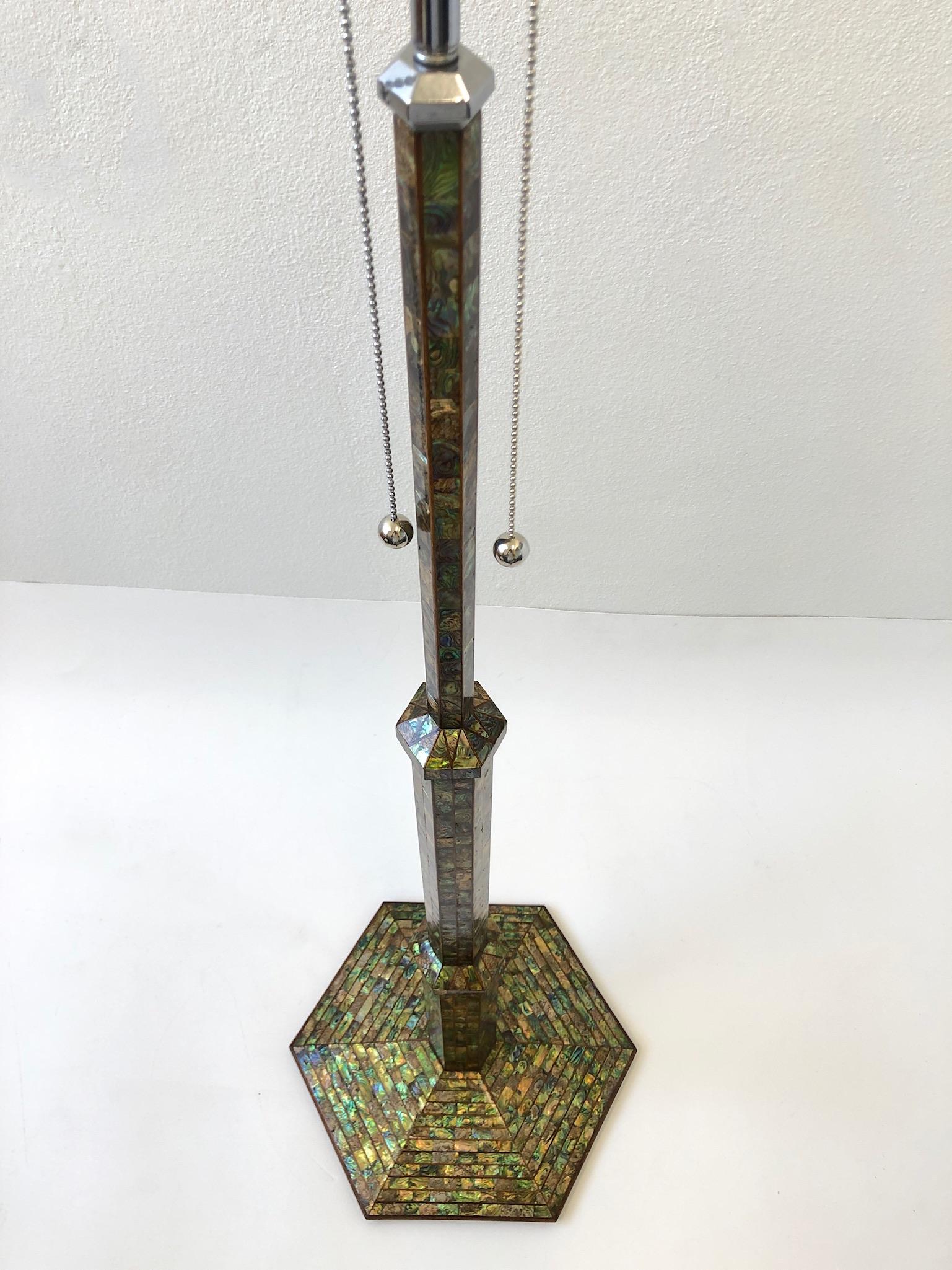Tessellated Abalone Shell and Chrome Floor Lamp For Sale 4
