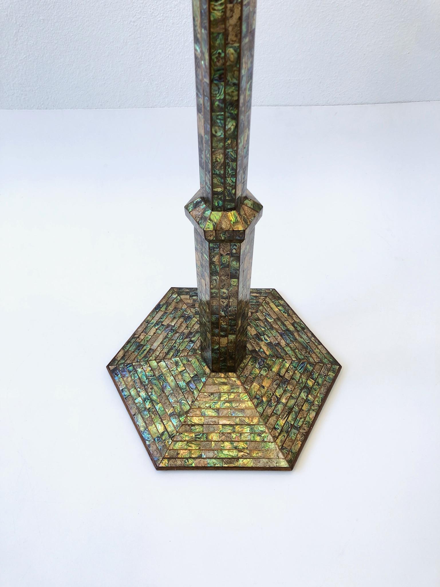 Art Deco Tessellated Abalone Shell and Chrome Floor Lamp For Sale