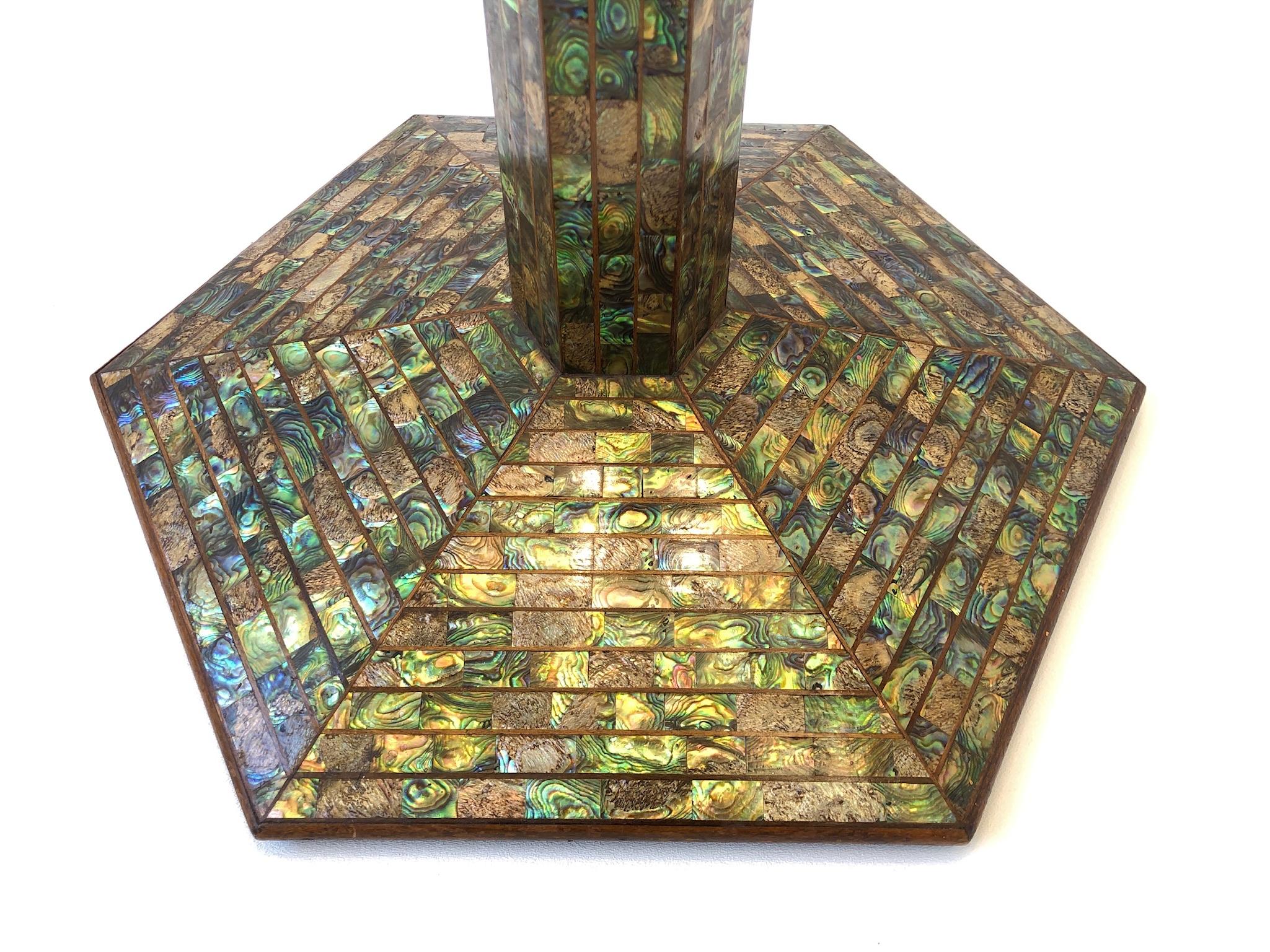 Polished Tessellated Abalone Shell and Chrome Floor Lamp For Sale