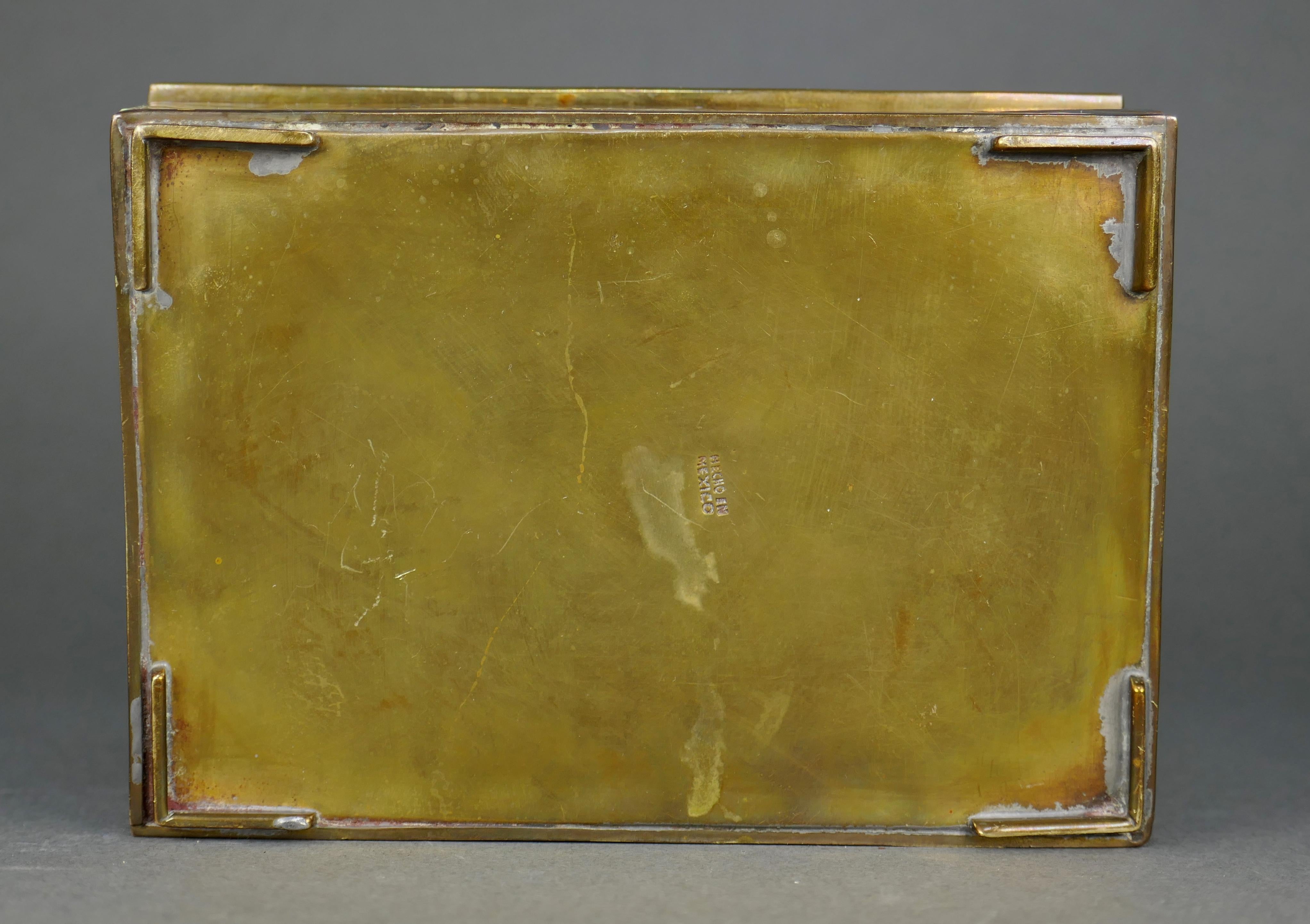 Tessellated Abalone Shell Brass Inlaid Cigarette Tobacco Trinket Box Mexico For Sale 5