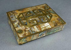 Tessellated Abalone Shell Messing Intarsien Zigarette Tabak Trinket Box Mexiko