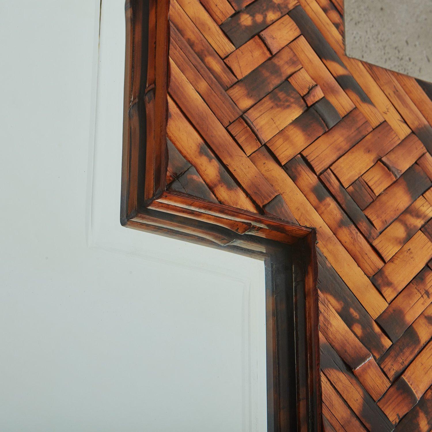 Tessellated Bamboo Frame Mirror by Harrison Van Horn, 1980s For Sale 4