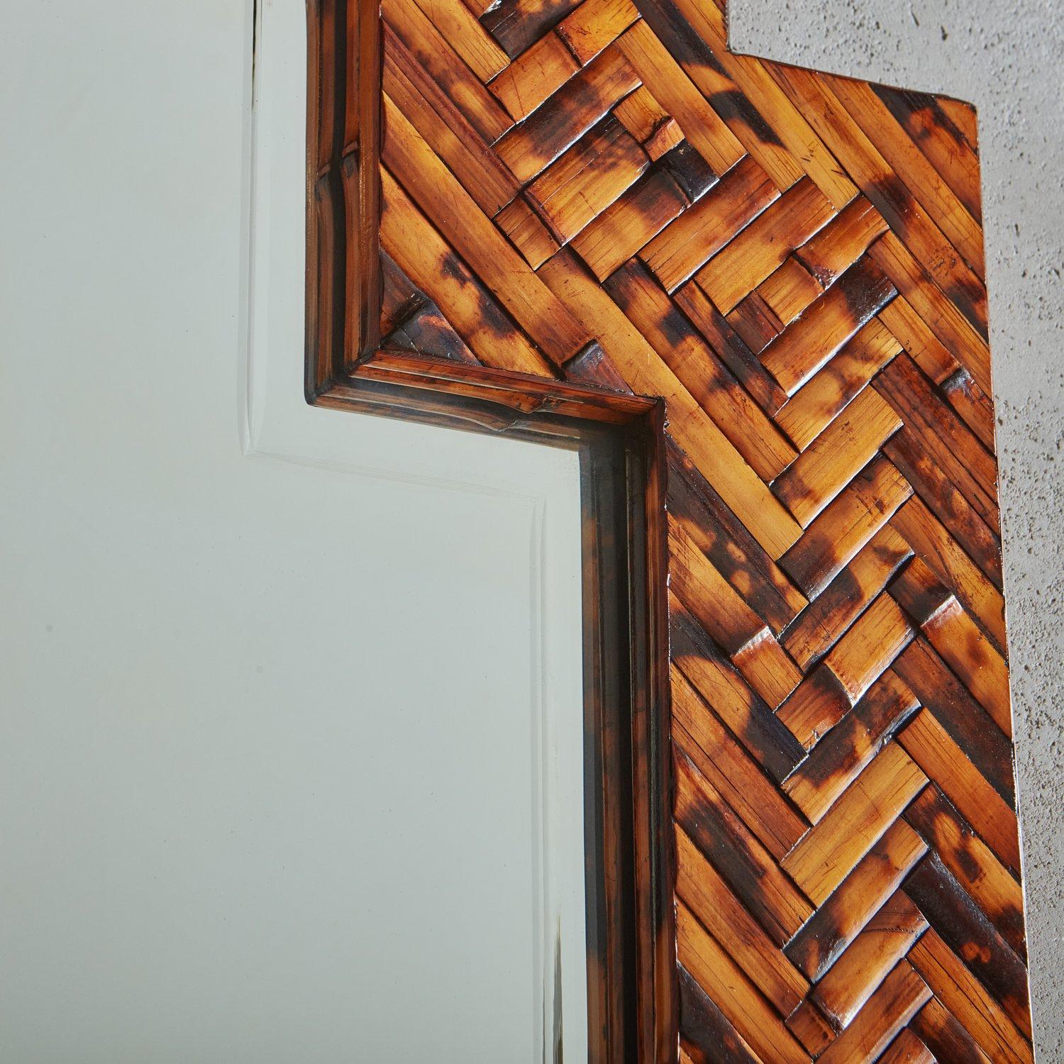 Late 20th Century Tessellated Bamboo Frame Mirror by Harrison Van Horn, 1980s