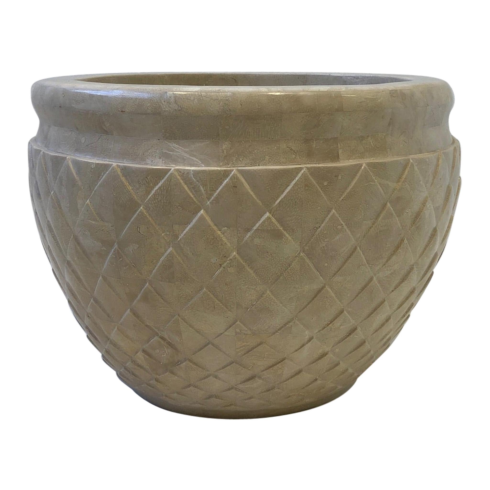 Tessellated Beige Fossil Stone Planter by Marquis Collection of Beverly Hills