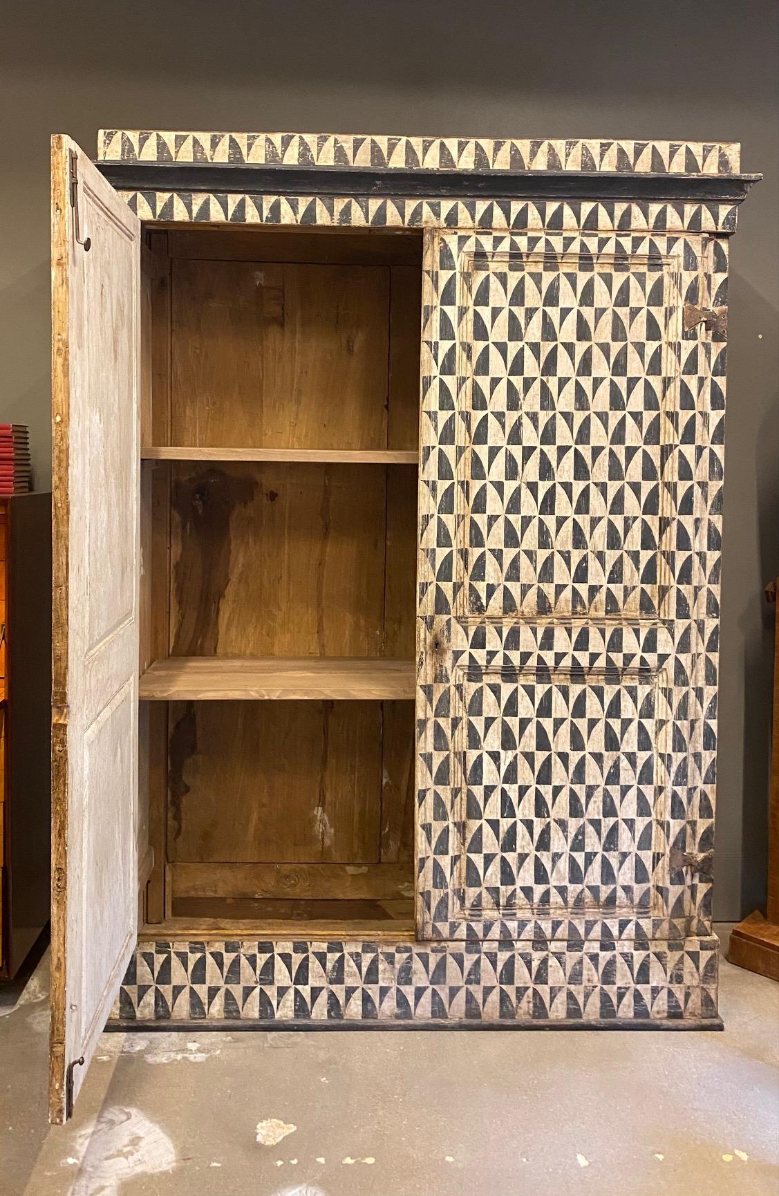 Italian Tessellated Black and White Cabinet, Italy, 19th Century