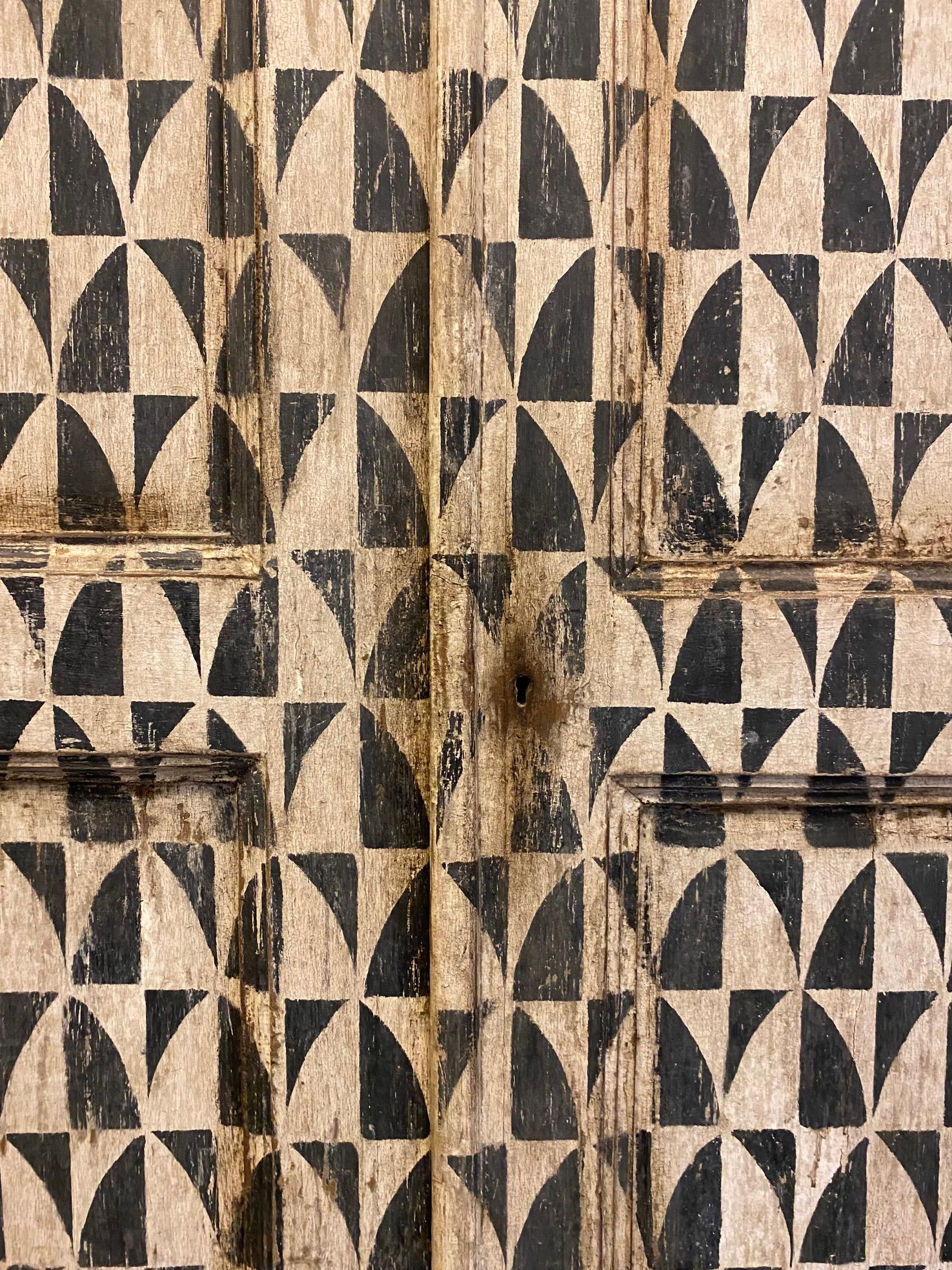 Hand-Painted Tessellated Black and White Cabinet, Italy, 19th Century